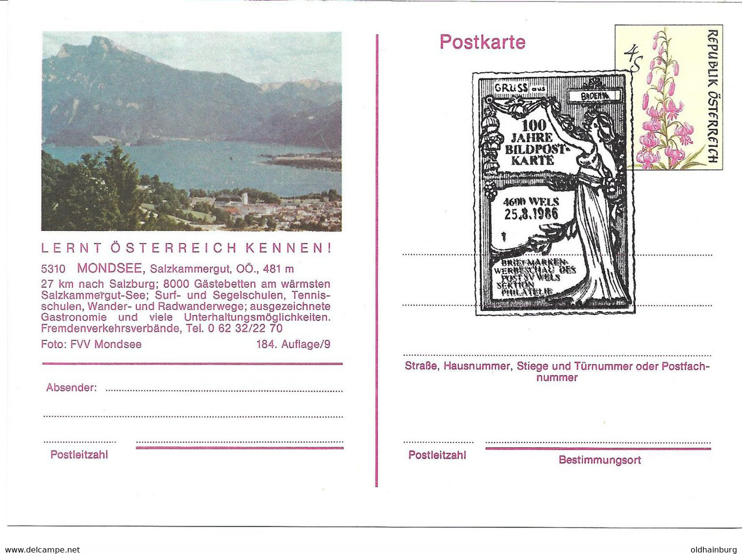 4147za: Ganzsache Bildpostkarte Mondsee Mit Sonderstempel Aus 1986 - Mondsee