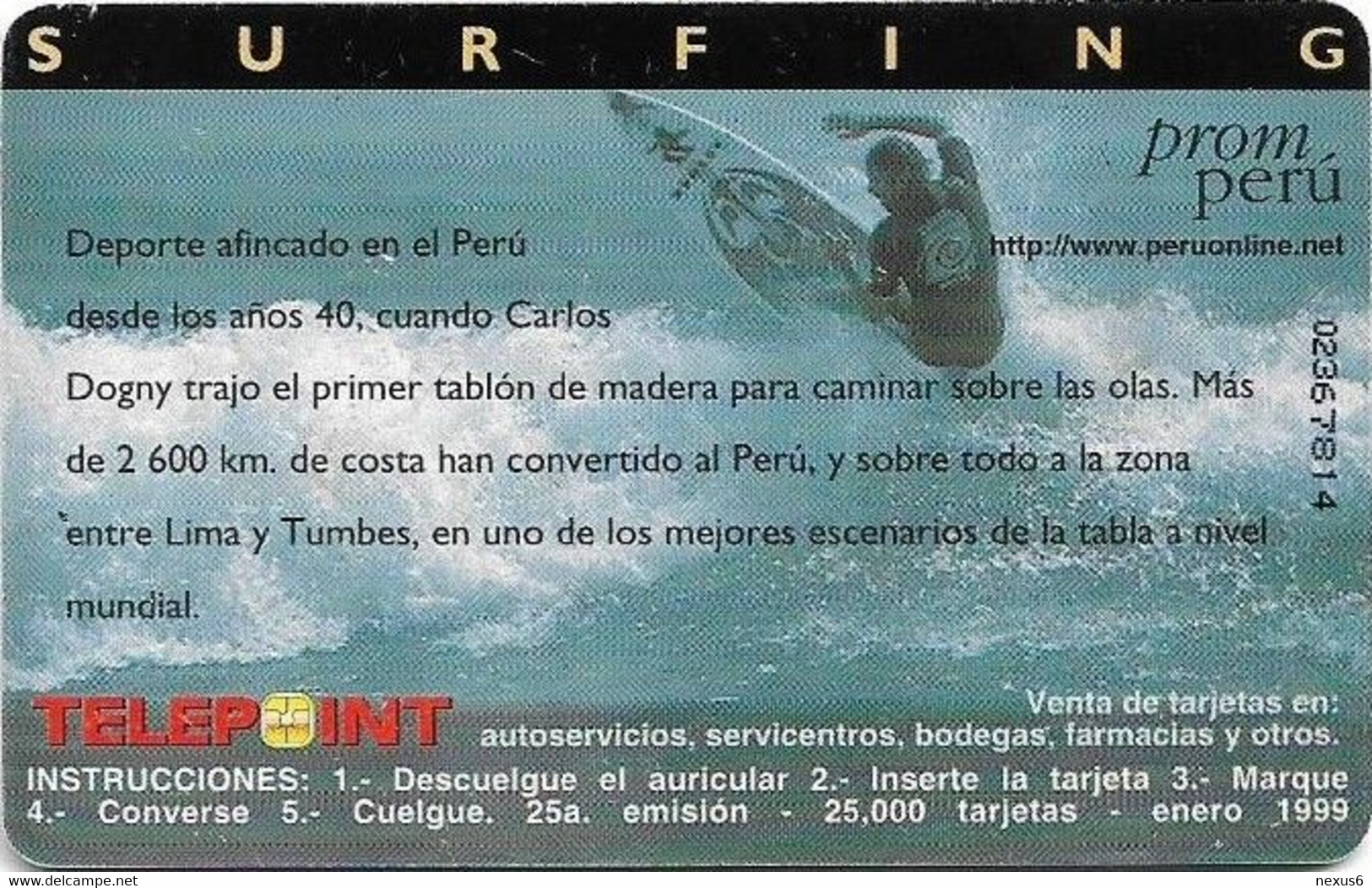Peru - Telepoint - Surf, Gem5 Red, 01.1999, 10Sol, 25.000ex, Used - Pérou