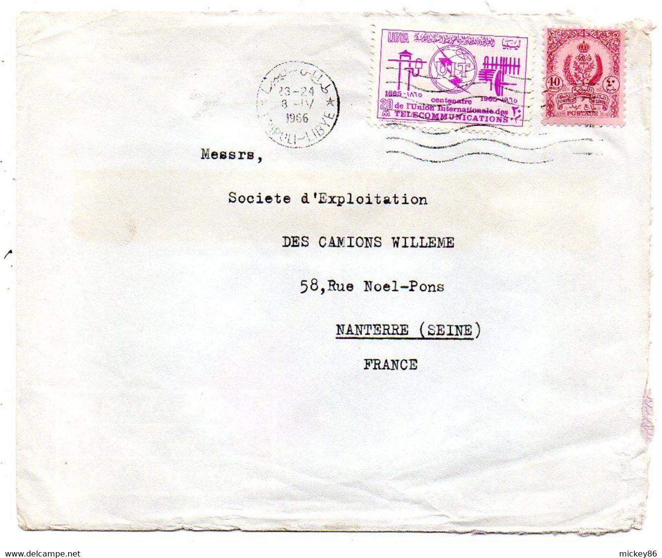 LIBYE -1966 --TRIPOLI  Pour NANTERRE- 92 (France)..timbres  Sur Lettre ,  Cachet - Libya