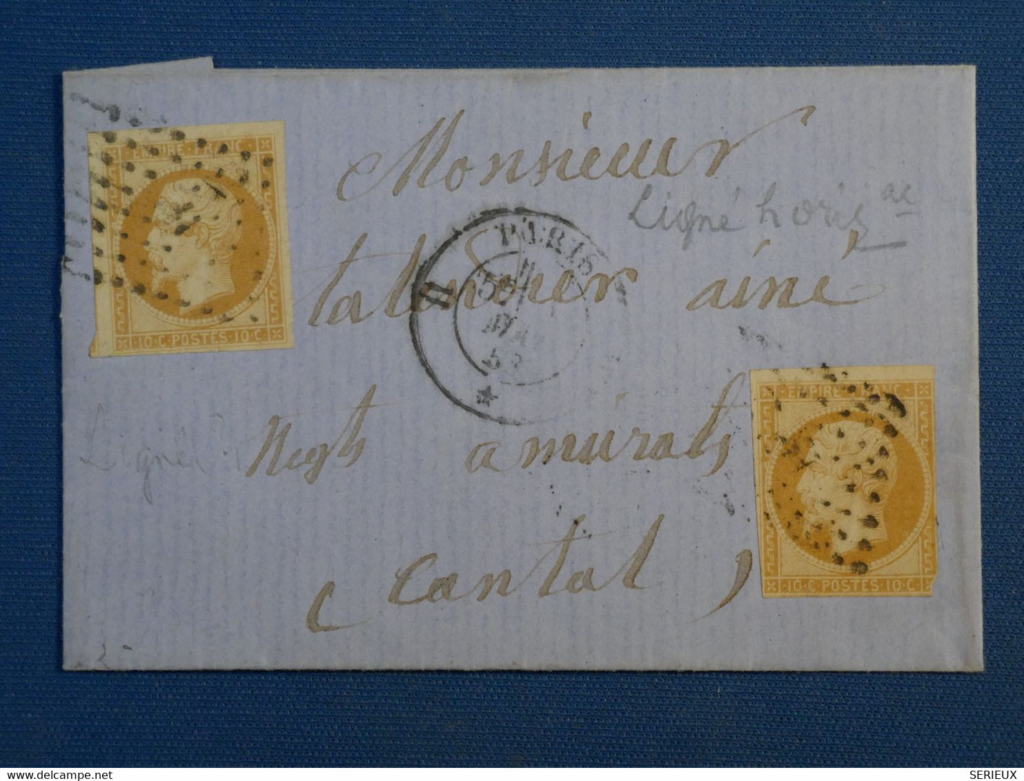 BM4  FRANCE  BELLE  LETTRE 1858  + PARIS A MURAT +NAP  N°13+ AFFRANCH.  INTERESSANT++ - 1853-1860 Napoleon III