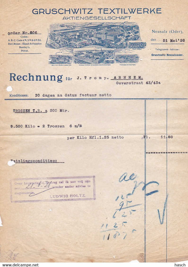 3848	146	GRUSCHWITZ TEXTILWERKE, 2 Facturen Mei/okt. 1926 - ... - 1799