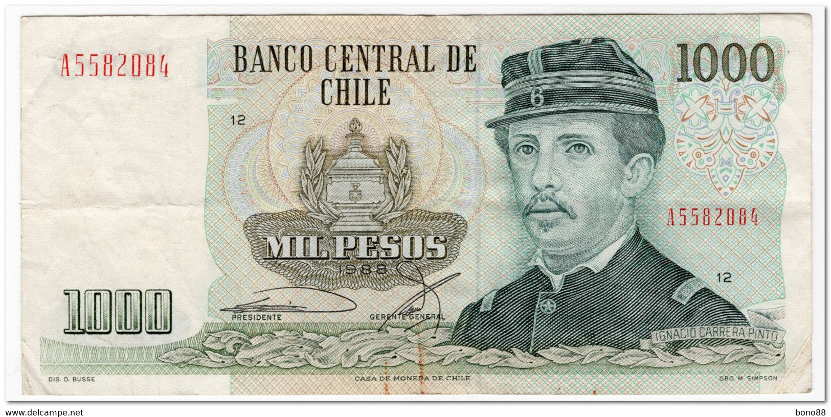 CHILE,1000 PESOS,1988,P.154c,VF - Chile