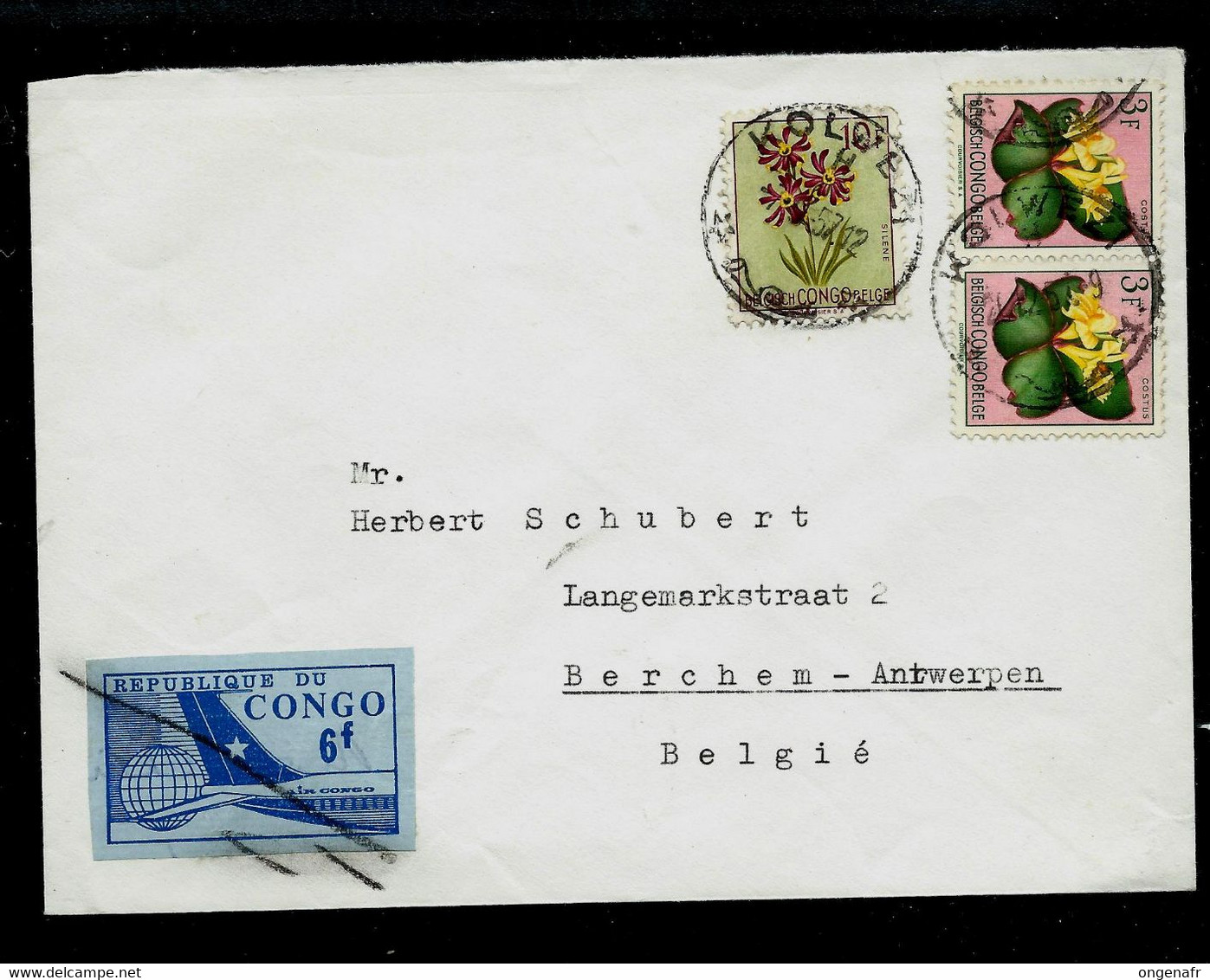 Lettre  Obl. KOLWEZI  1957 Vers Berchem ( Be) - Briefe U. Dokumente