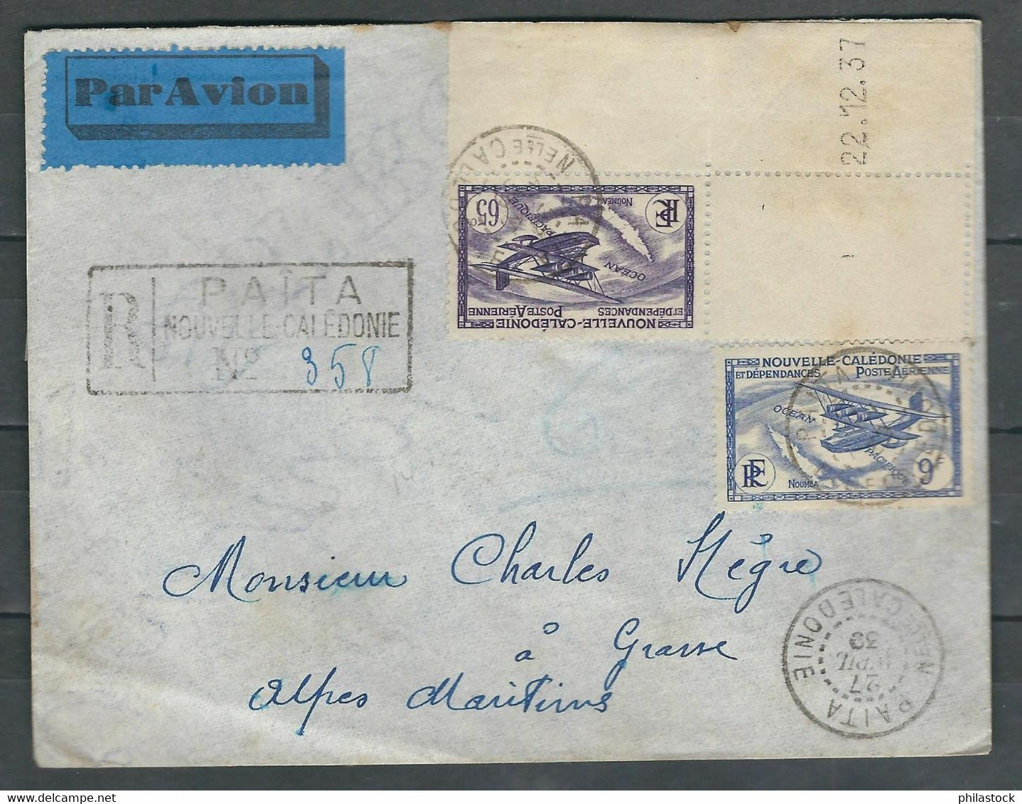 NCE 1939 N° PA 29 & 32 Obl. S/Lettre Recommandée Paita Pour Grasse - Storia Postale