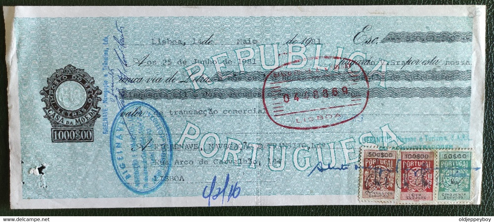 PORTUGAL- OLD PAPER--BILLS OF EXCHANGE--CASA DA MOEDA- LETRAS- 20$00- TAX 1000$00  - BANCO FONSECAS & BURNAY LISBOA 1981 - Letras De Cambio