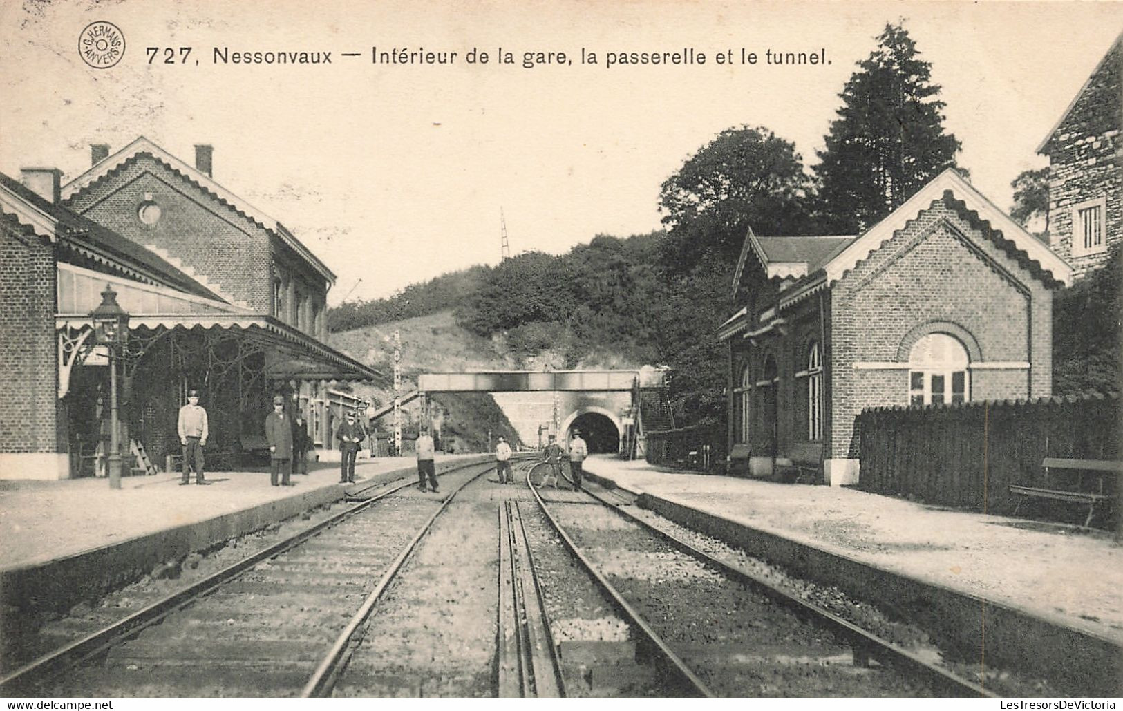 CPA - Belgique - Nessonvaux - Intérieur De La Gare, La Passerelle Et Le Tunnel -Edit. G. Hermans - Animé - Gare - Tunnel - Trooz