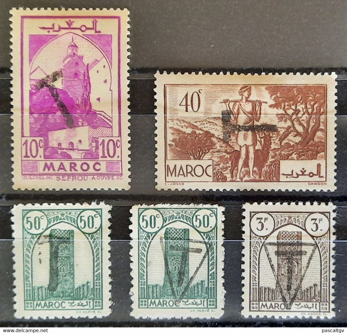 MAROC -Taxe Variétés - N° : 167+171+207A+207A+216B - Surchargé "T" - 1939/1942 - - Timbres-taxe