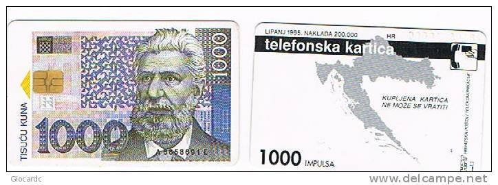 CROAZIA (CROATIA) - CHIP  - HPT 1995   TISUCU KUNA  1000 UNITS      - USED -  RIF. 6688 - Stamps & Coins