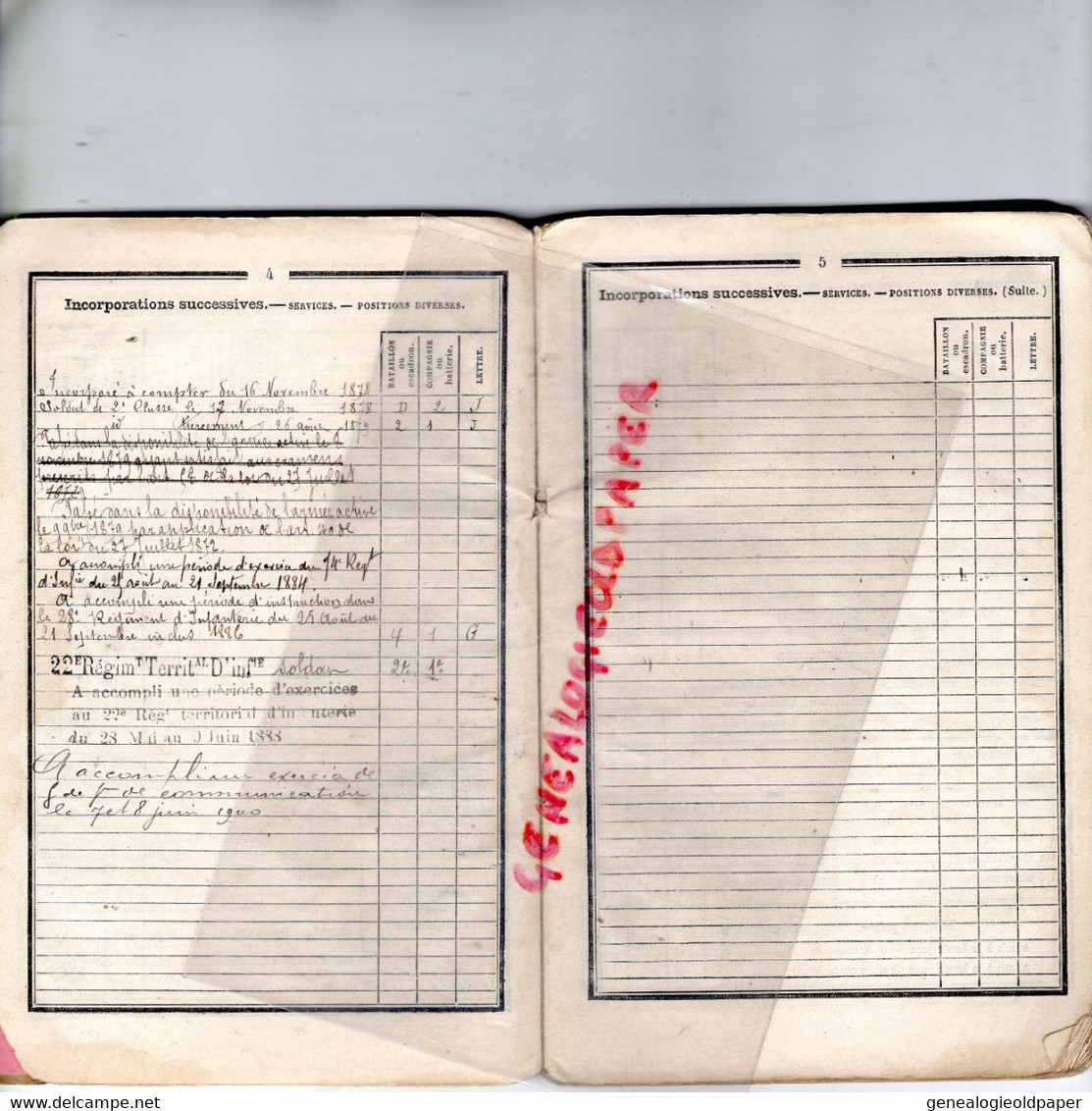 27- LES ANDELYS-LIVRET MILITAIRE HENRI DESIRE PARISSE-22-74 REGIMENT INFANTERIE ROUEN CASERNE PELISSIER - 1878 TIR CIBLE