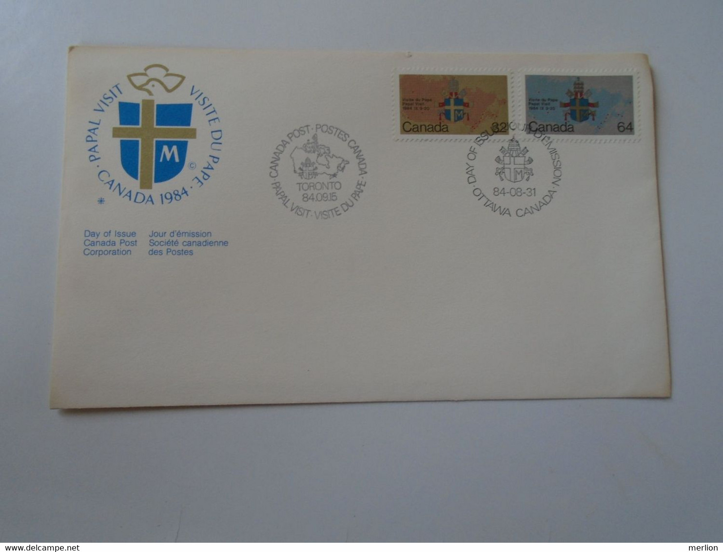 ZA170a.9  CANADA  Papal Visit 1984  FDC Toronto - Briefe U. Dokumente