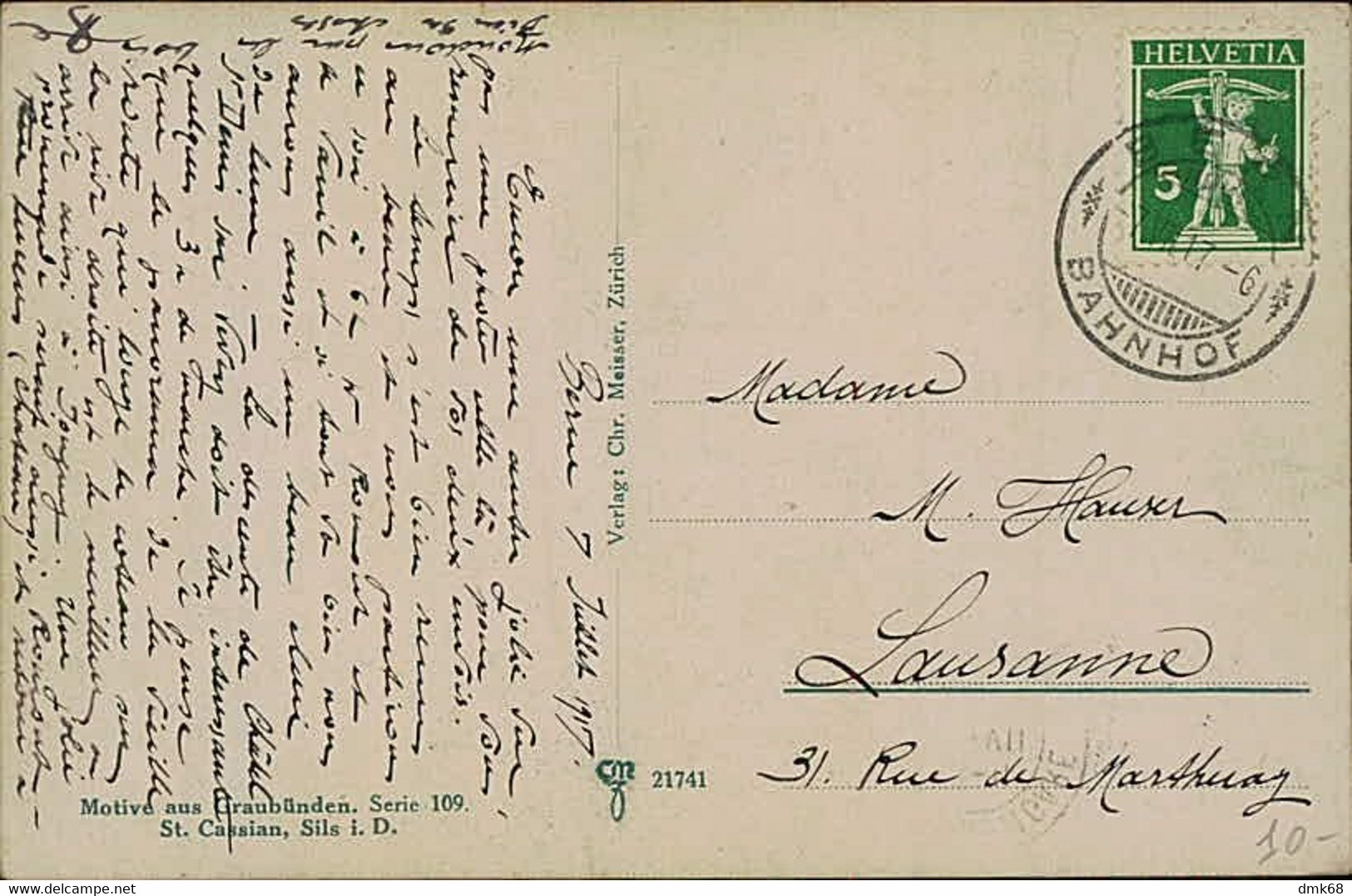 SWITZERLAND - GRAUBUNDEN - ST. CASSIAN SILS IM DOMLESCHG - SIGNED W. BURGER - MAILED 1917 (15674) - Domleschg