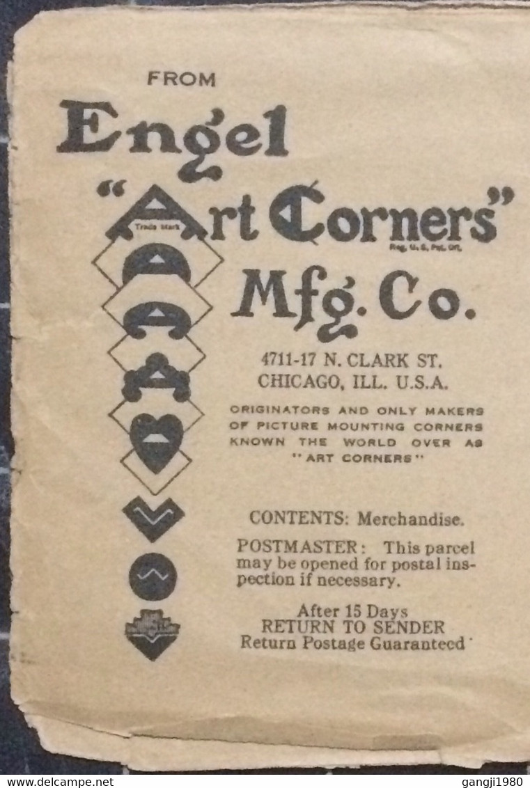USA 1922, ENGEL ART CORNERS, PRIVATE COVER USED, ILLUSTRATE ADVT, HARDING, PRECANCEL, CHICAGO TO LANDENBERG, TORNED, AS - Cartas & Documentos