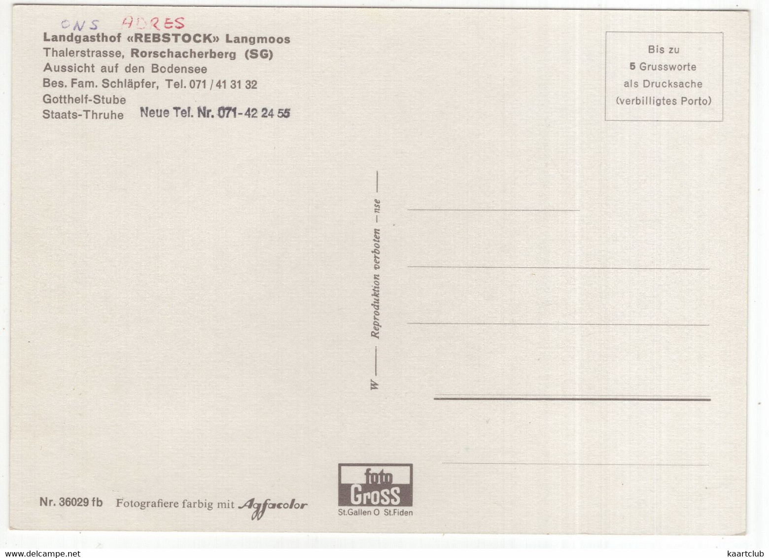 Rorschacherberg (SG) - Landgsthof 'Rebstock',  Langmoos, Thalerstrasse -  (Schweiz/Suisse/CH) - Thal