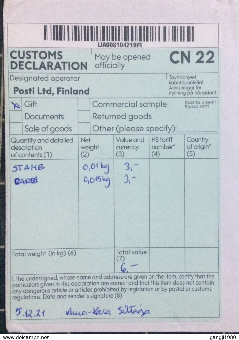 FINLAND 2021, CORONA EPEDEMIC PERIOD, COVER USED TO USA, ATM PEEL & STICK STAMP, CONCERT FINNOIS, STAMP,  COSTOMS FORM - Cartas & Documentos