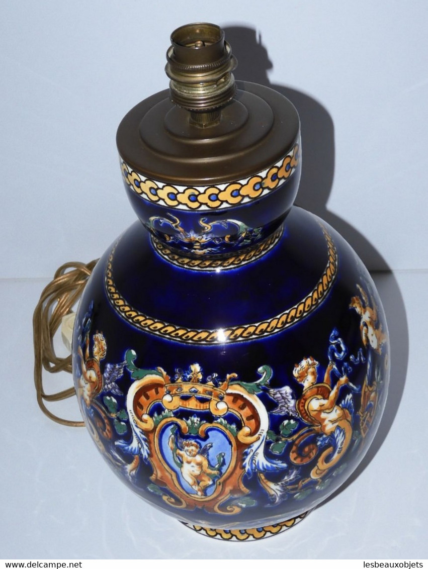 *JOLI ANCIEN GRAND PIED DE LAMPE CERAMIQUE GIEN RENAISSANCE DECO XXe LUMINAIRE   E - Motos