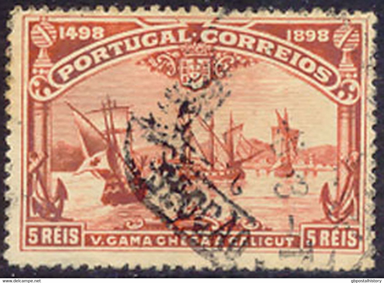 PORTUGAL 1898, Vasco Da Gama 5 R., ABART: Selt. Fehlfarbe Lilarot Statt Zinnober, Gest. Pra.-Stück M. Vergleichsexemplar - Used Stamps