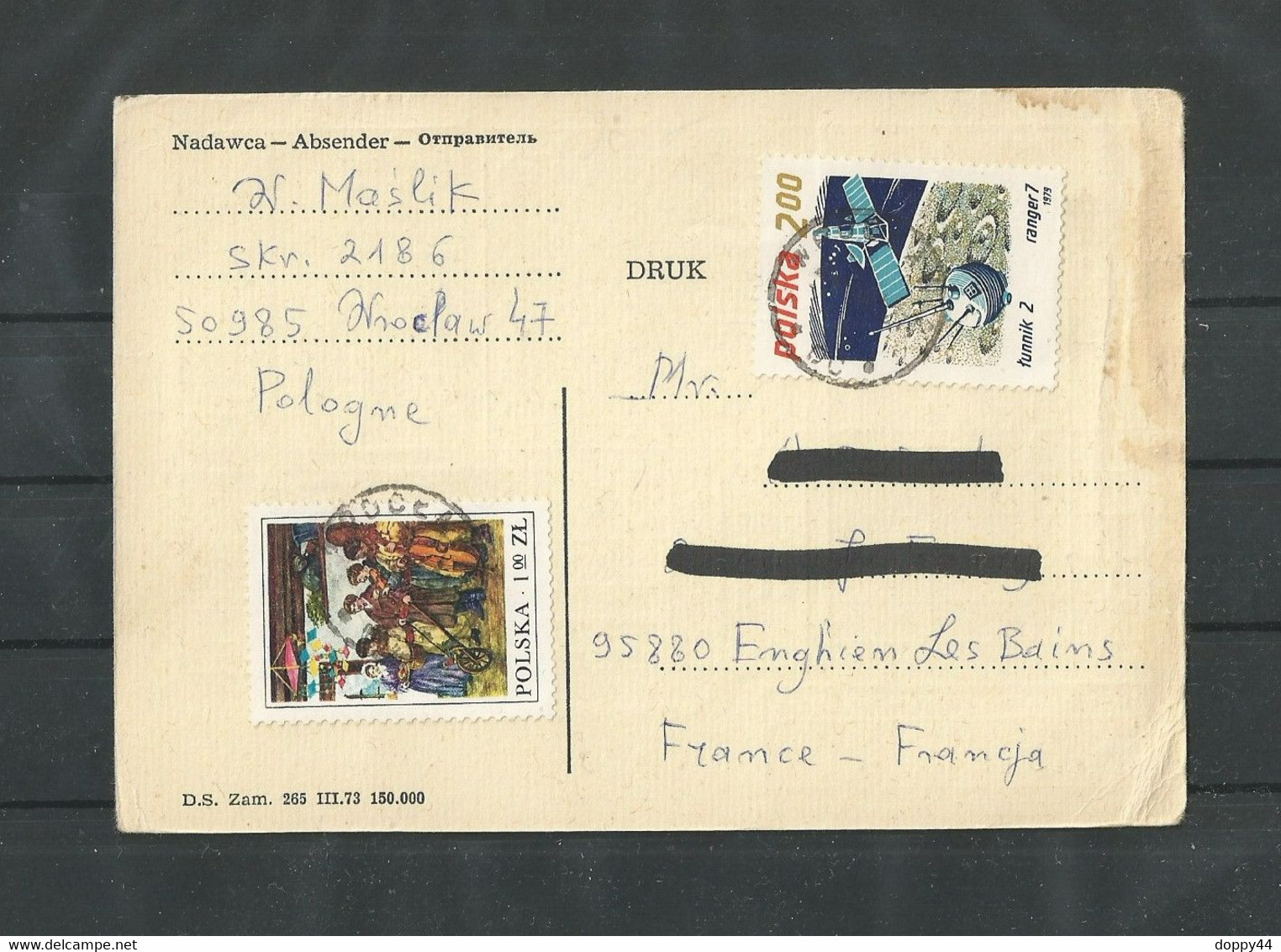 CARTE POSTALE CORRESPONDANCE JOUEURS D'ECHECS POLOGNE  VERS FRANCE . - Schach