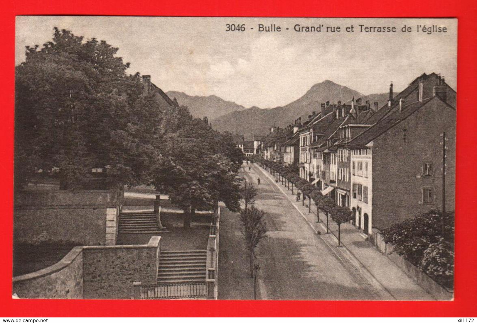 ZUJ-31  Bulle Grand'Rue Et Terrasse De L'Eglise.  Morel 3046. Circ. 1924 Vers Estavayer - Bulle