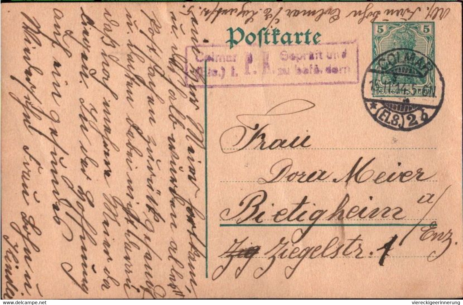 ! Lot Von 3 Ganzsachen 1914 Aus Colmar Im Elsaß Mit Zensurstempel , Censure, Gelaufen Nach Bietigheim - Briefe U. Dokumente