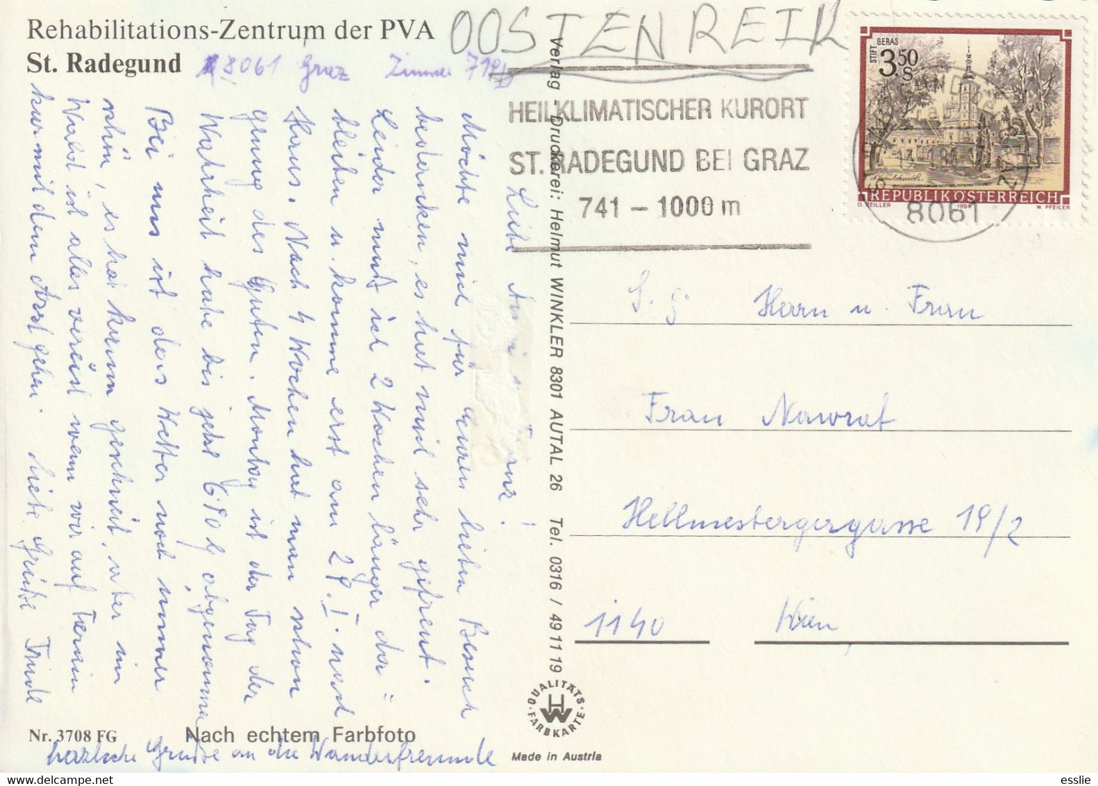 Austria Rehabilitations Zentrum PVA St Radegund - Postcard Post Card - Heilklimatischer Kurort Healing Health Resort - St. Radegund