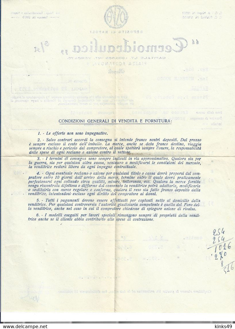 573> TERMOIDRAULICA Napoli - Preventivo In Busta Per Fornitura VALVOLE In Bronzo - 29 Settembre 1953 - Materiaal En Toebehoren