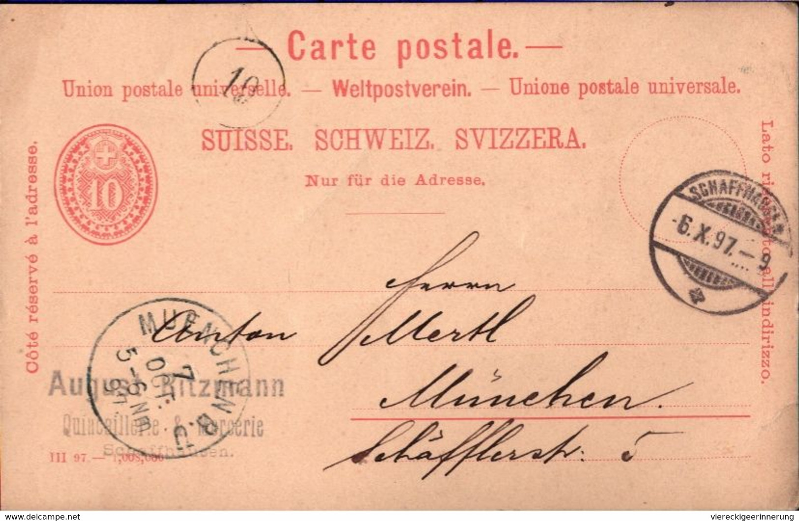 ! Lot Von 4 Ganzsachen Aus Schaffhausen, Schweiz, 1896-1904, U.a. Bestellung Für Zahnstocher - Enteros Postales