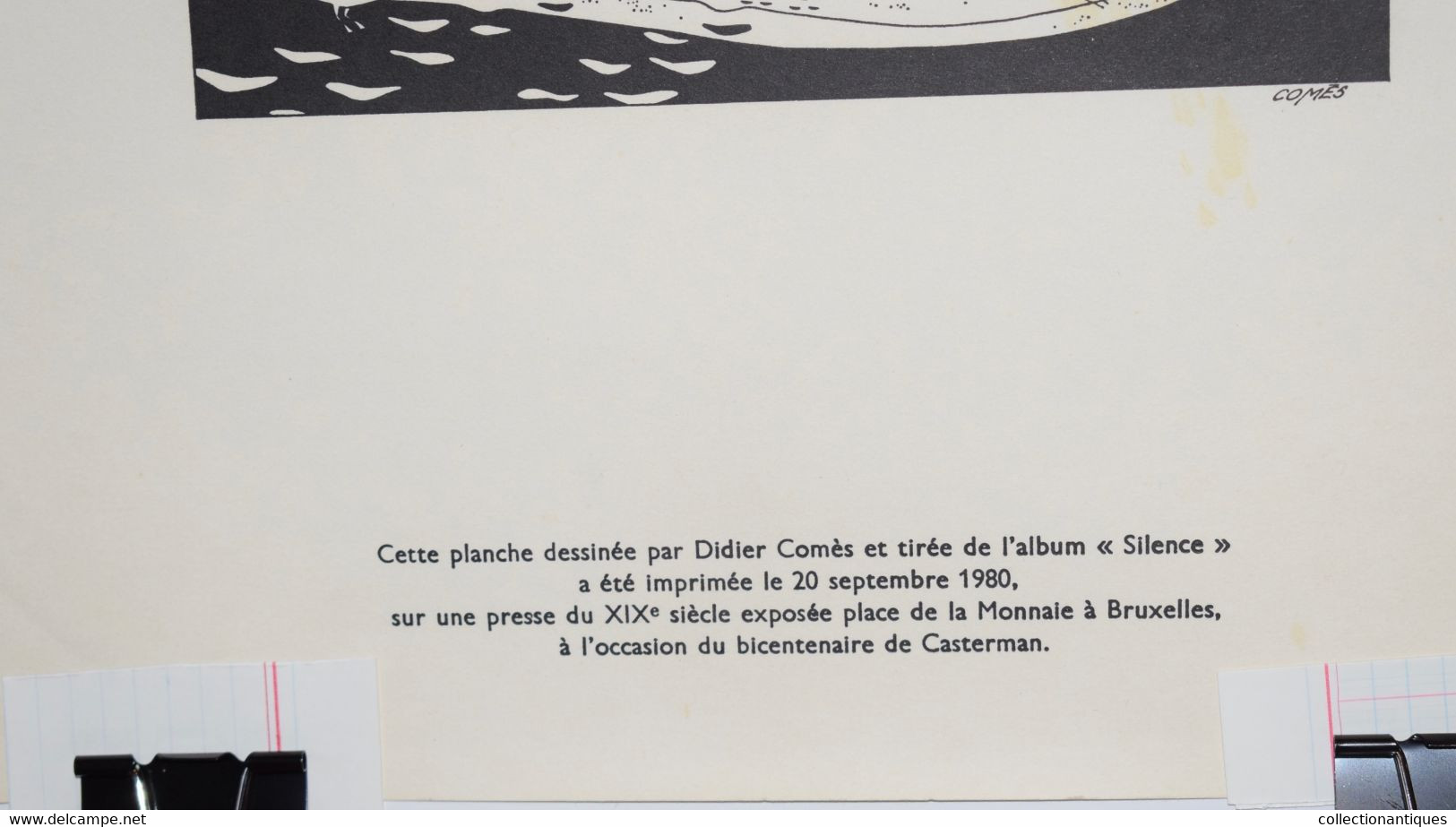 2 rares planches: "Silence" de Didier Comès et "Les Toyotes" de Carpentier et Cauvin- 1980- Bicentenaire de Casterman