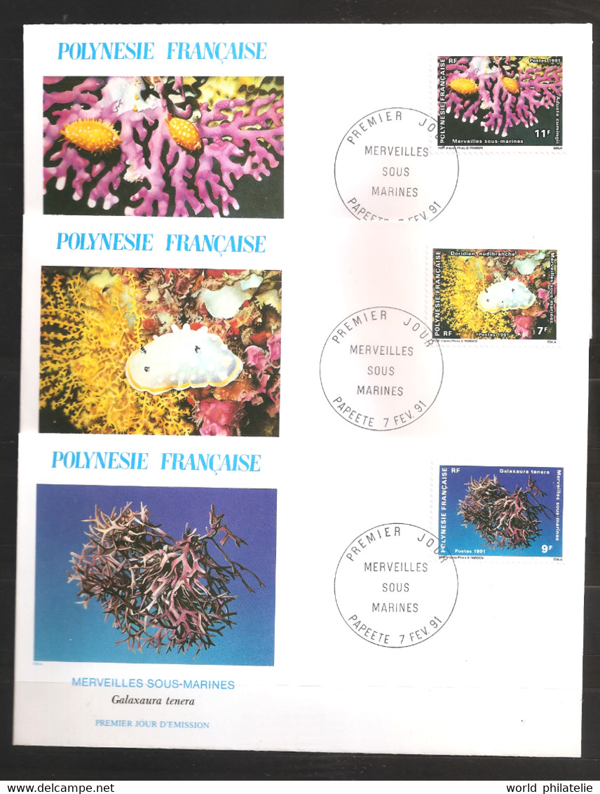 Polynésie 1991 N° 376  / 8 O FDC, Merveilles Sous-marines, Coraux, Nudibranche, Mollusque, Algue, Galaxaura, Porcelaine - Oblitérés