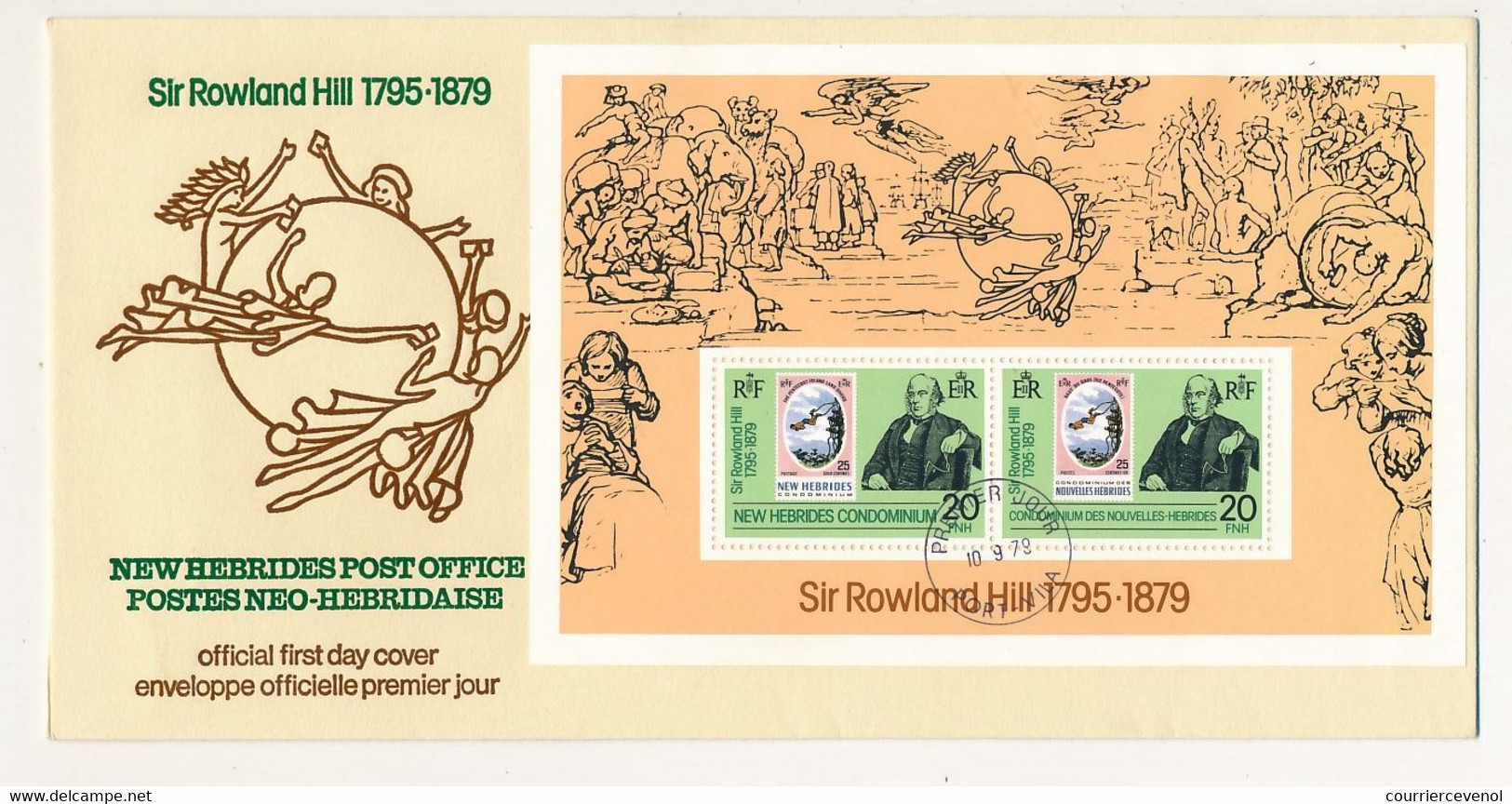 NOUVELLE HÉBRIDES - 2 Enveloppes FDC - Bloc Feuillet Sir Rowland Hill - PORT VILA - 10/9/1970 - FDC