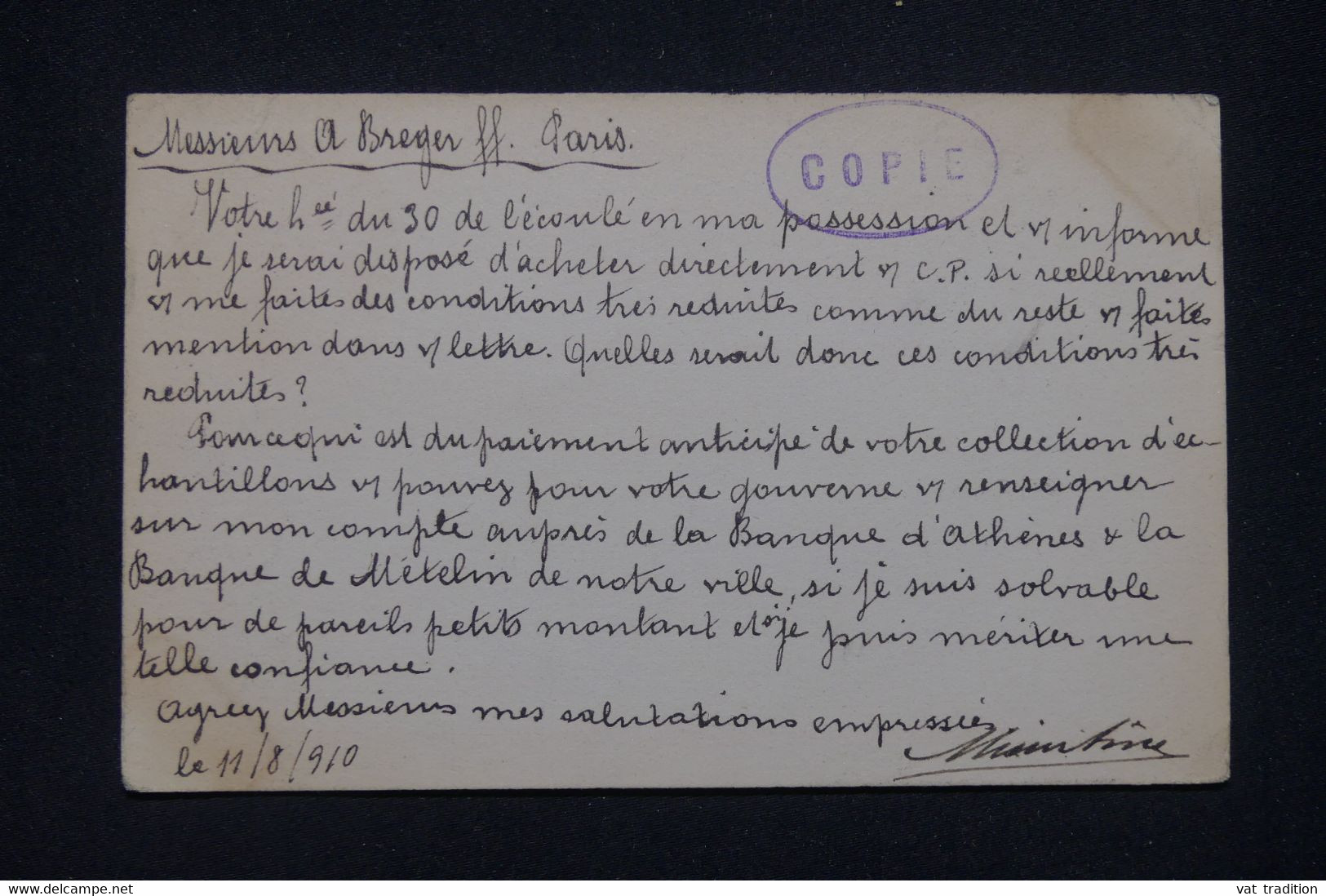 GRECE - Entier Postal De Athènes Pour Paris En 1910 - L 139056 - Postal Stationery