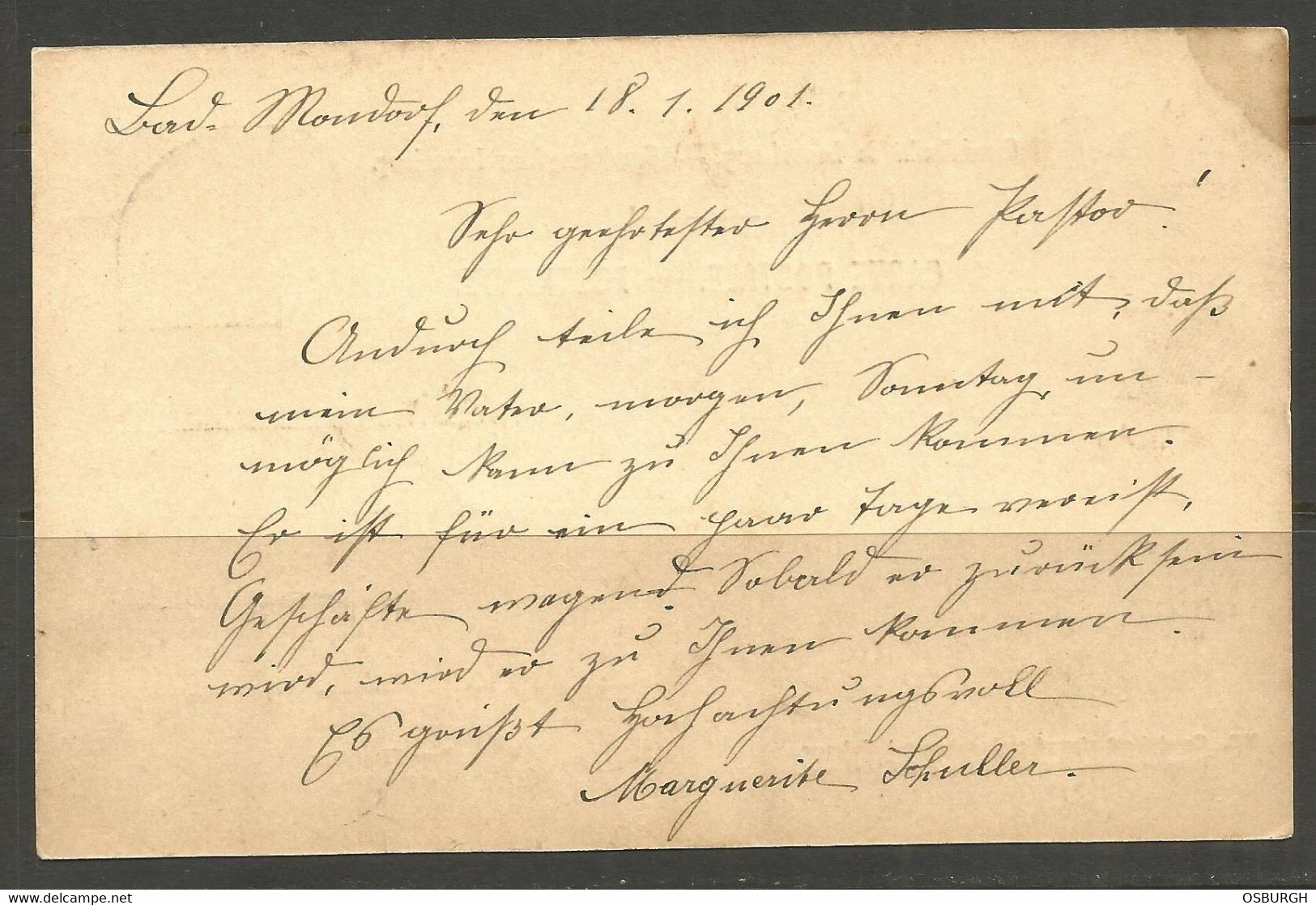 LUXEMBURG. 1901. CARD. MONDORF LES BAINS POSTMARK. - 1895 Adolphe Right-hand Side