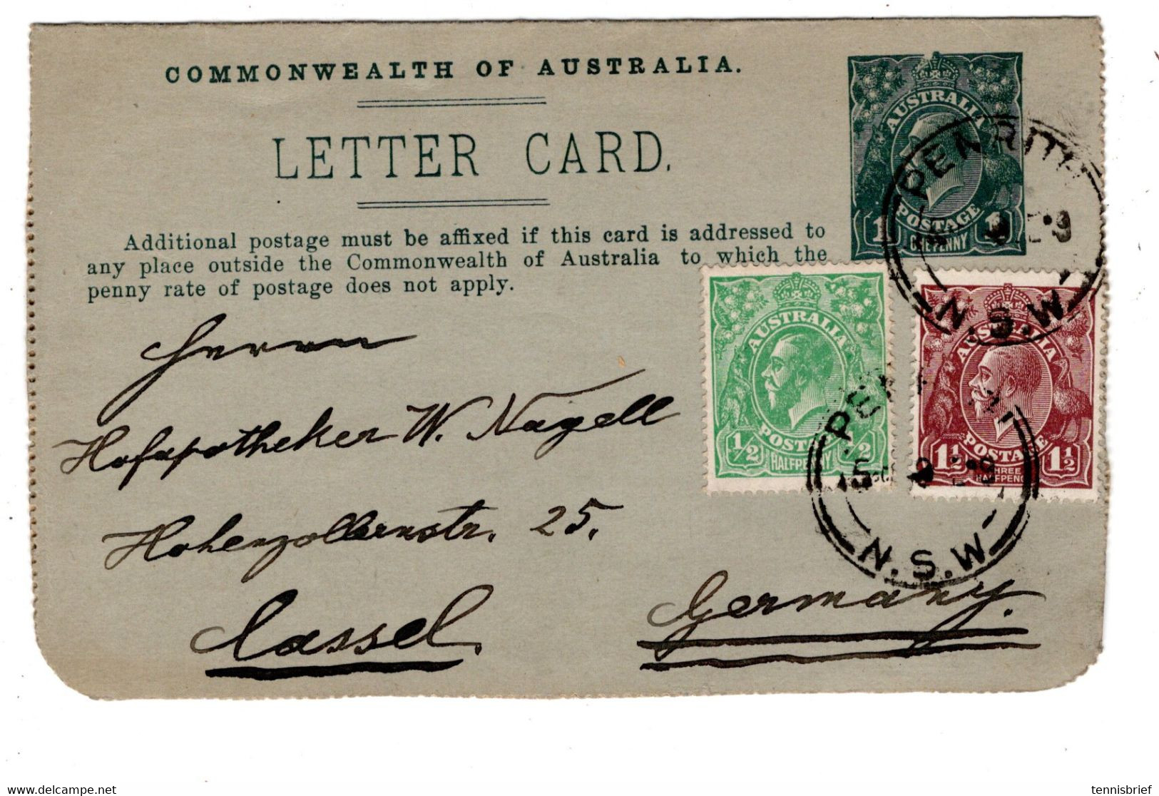 1919 , Stationary Letter Card 1 P. Added 1/2 And 11/2  P, To Germany, Commercial - Covers & Documents