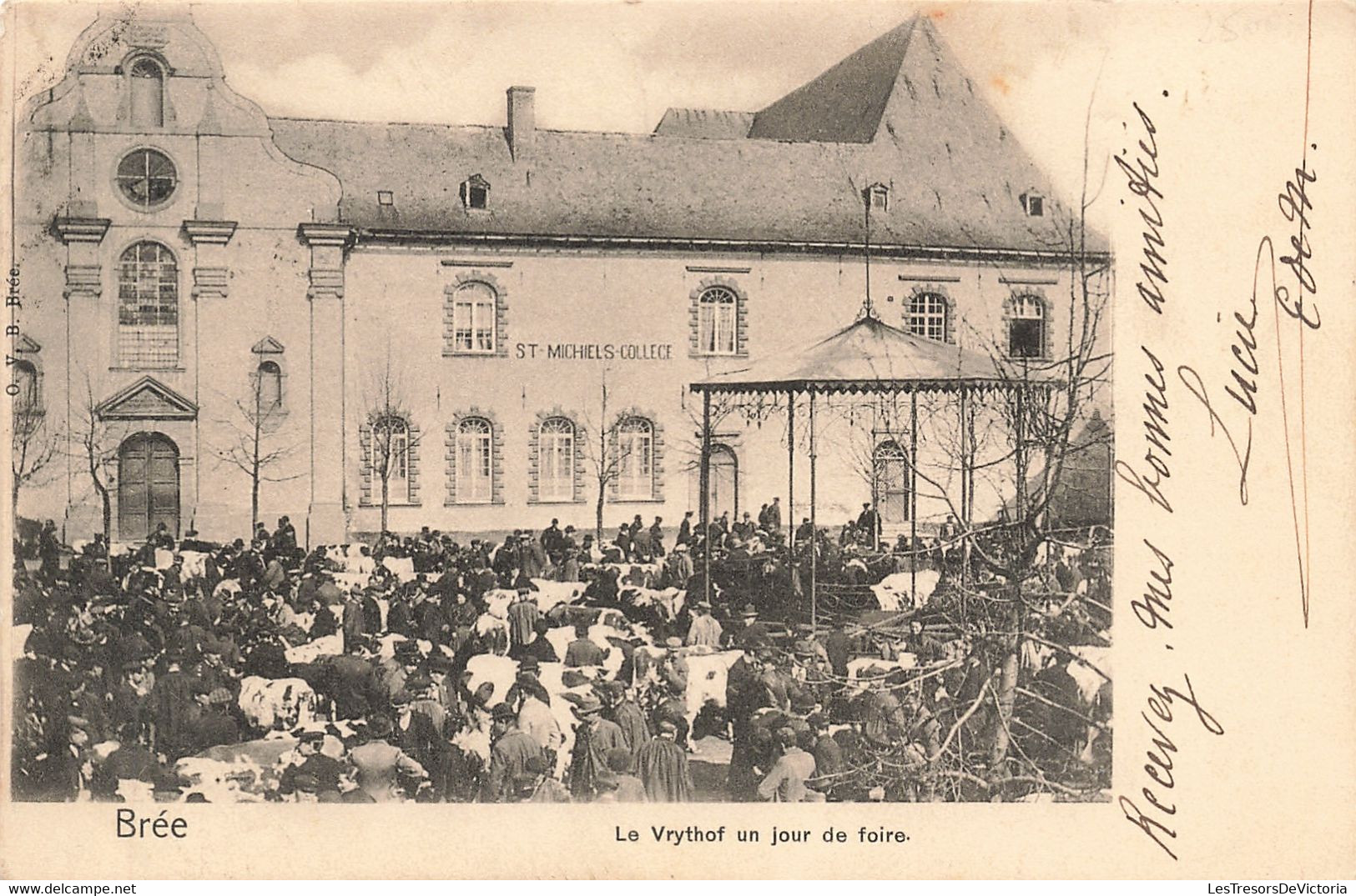 CPA - Belgique - Brée - Le Vrythof Un Jour De Foire - Précurseur - Animé - Vache - Saint Michel Collège - Oblitéré 1903 - Bree