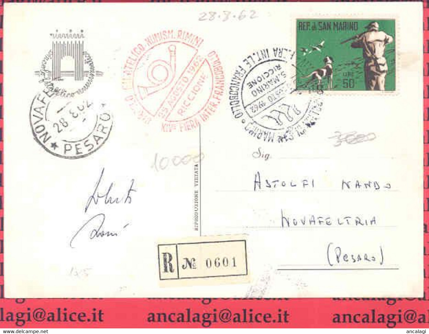 SAN MARINO 1962 - St.Post.032 - Cartolina Racc. Aperta Con 5v. "CACCIA MODERNA" - Vedi Descrizione - - Covers & Documents