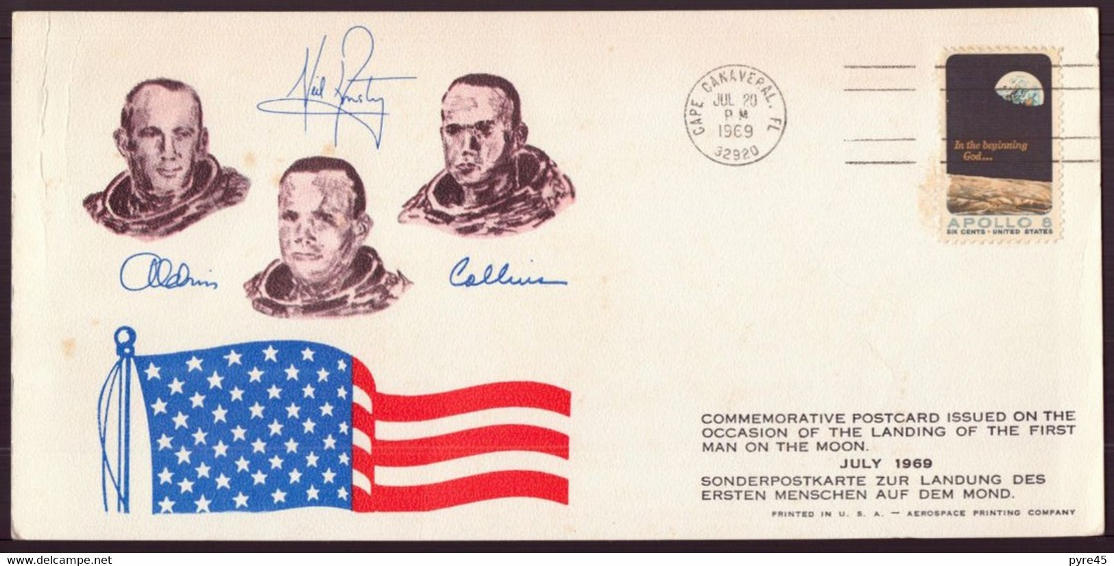 Etats-Unis, Carte Commémorative Du 20 Juillet 1969 Cape Canaveral, Signatures Des Astronautes - Souvenirkaarten