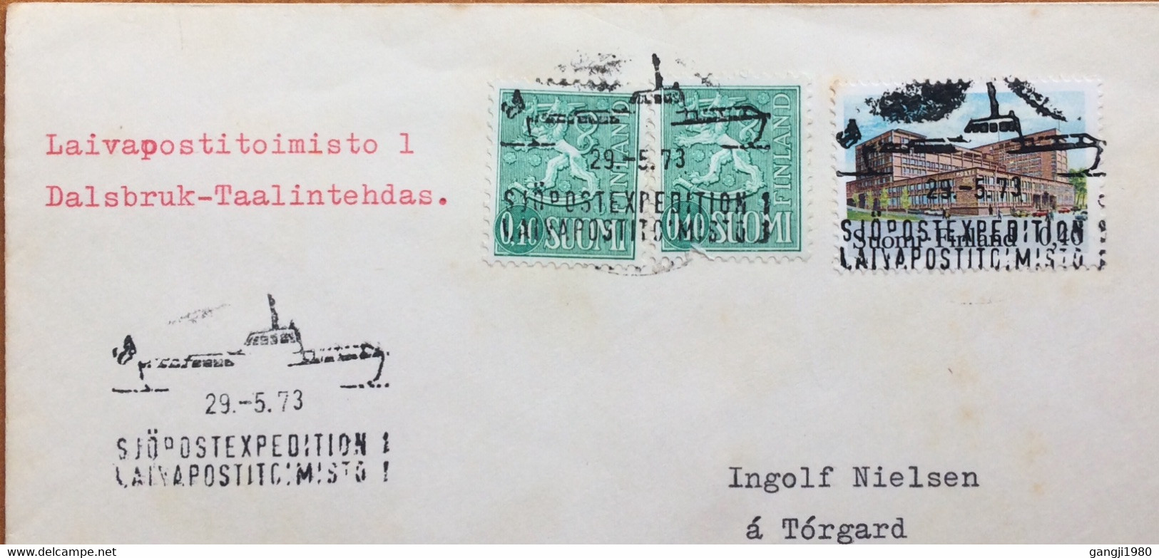 FINLAND 1973, COVER USED TO DENMARK, LAVIAPOSTITOIMISTO, DALSBRUK -TAALINTEHDAS, POLAR ARCTIC EXPEDITION, SHIP TRAVEL CA - Brieven En Documenten