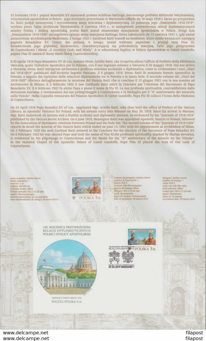 2019 Booklet Joint Issue With Vatican Diplomatic Relations Between Poland And Holy See, Pilsudski, Pope Benedict MNH** - Postzegelboekjes