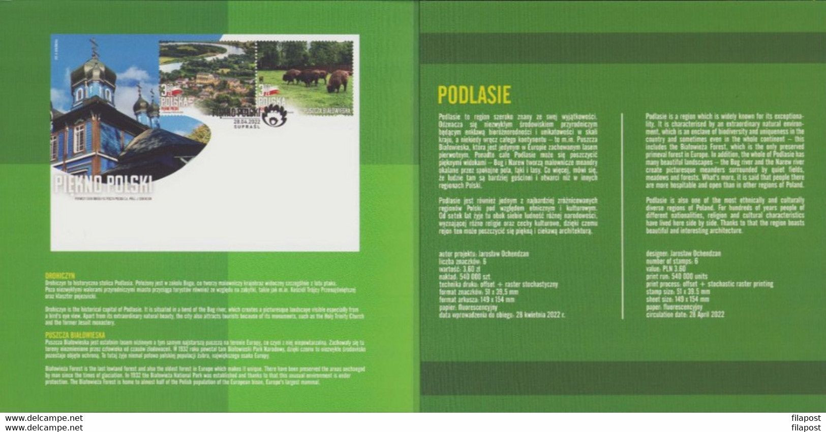Poland 2022 Booklet / Beauty Of Poland, Podlasie, National Park, Mosque, Palace, Monastery / With Full Sheet MNH** - Postzegelboekjes