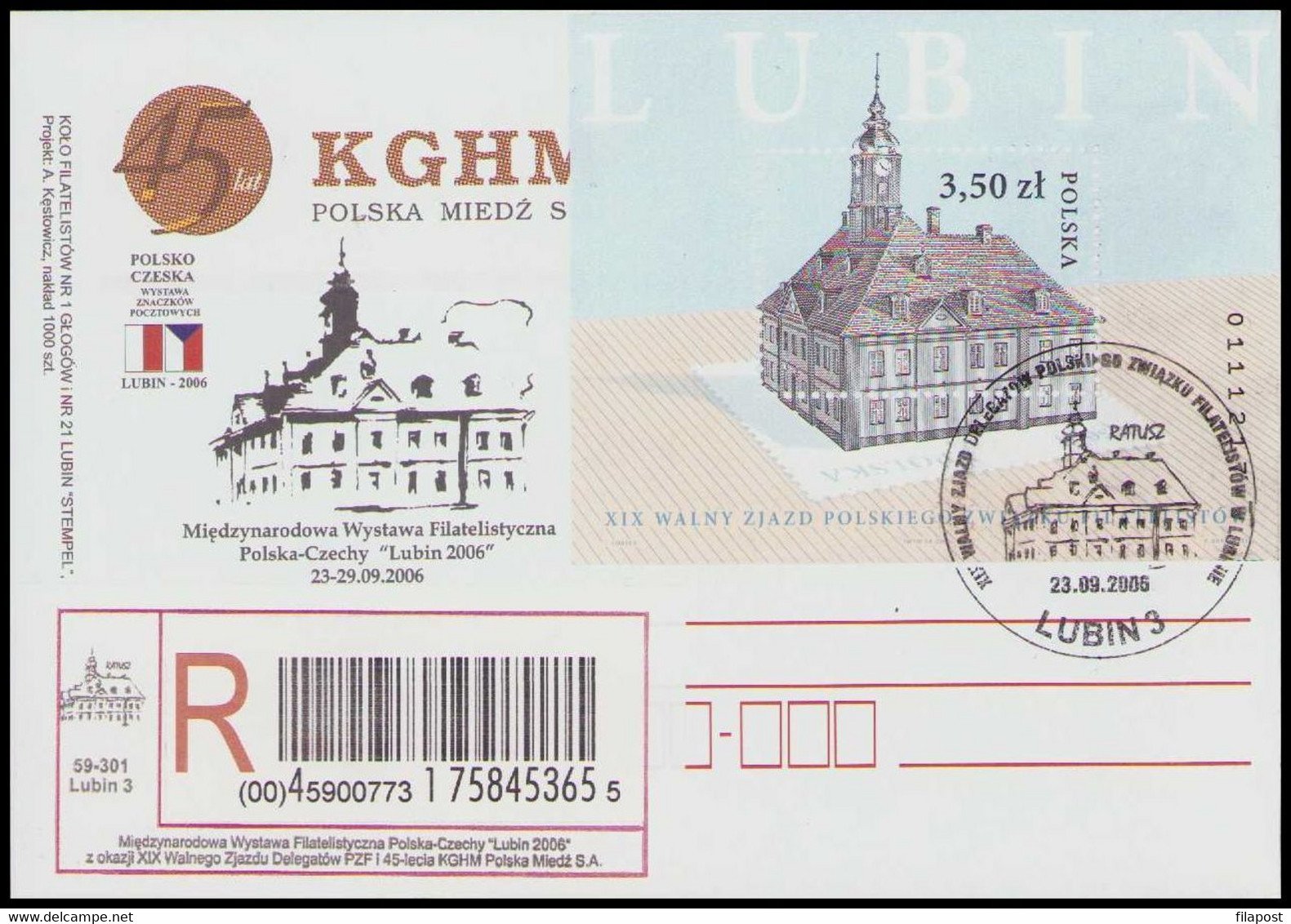 Poland 2006, Mi Bl. 173 A, Perforated Architecture City Of Lubin Congress Of PZF Delegates/cover Letter, P33 - Covers & Documents