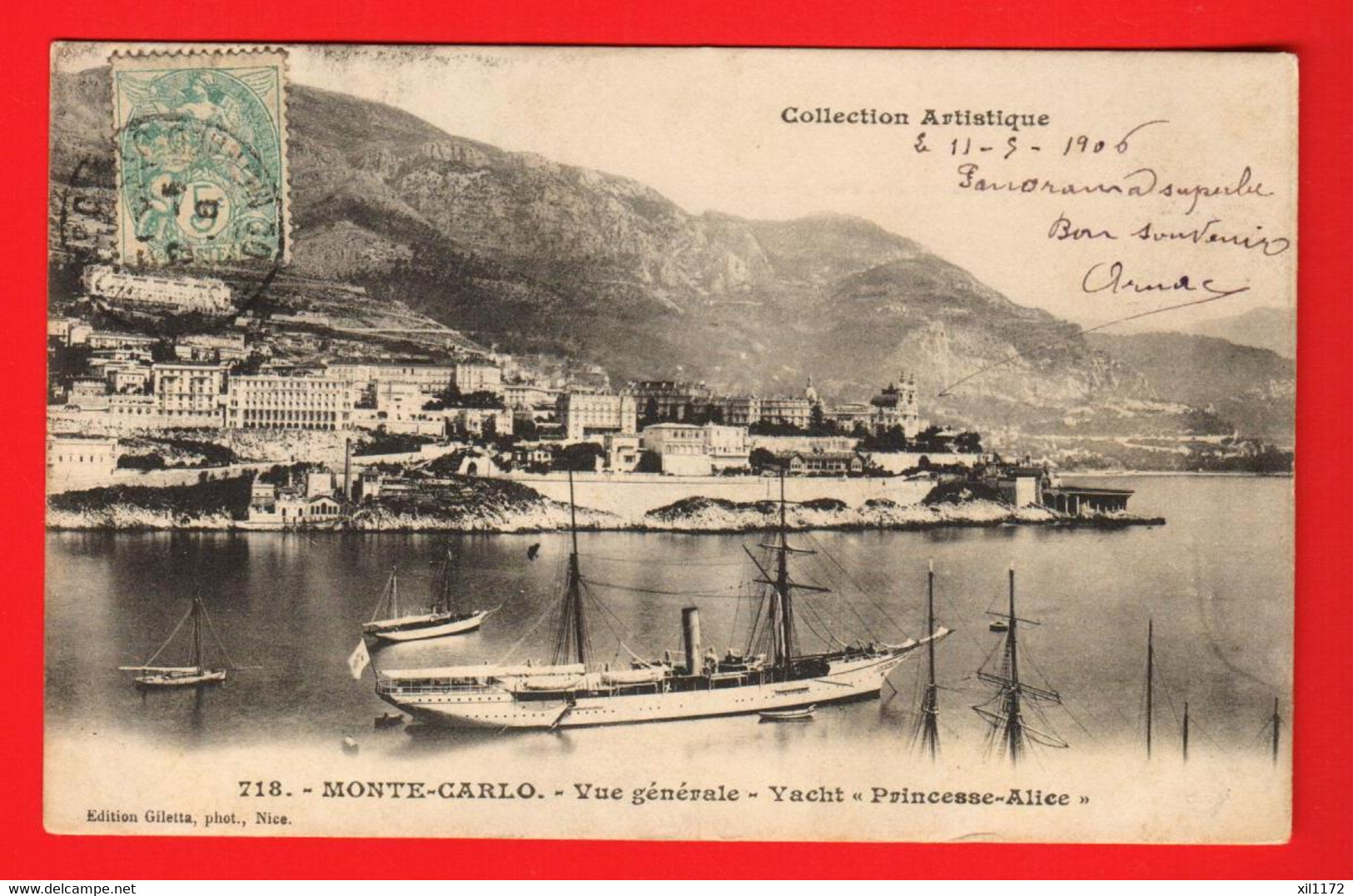 ZUL-27 Montecarlo, Le Port  Yacht  Princessse-Allée  Circulé En 1906  Giletta 718 - Port