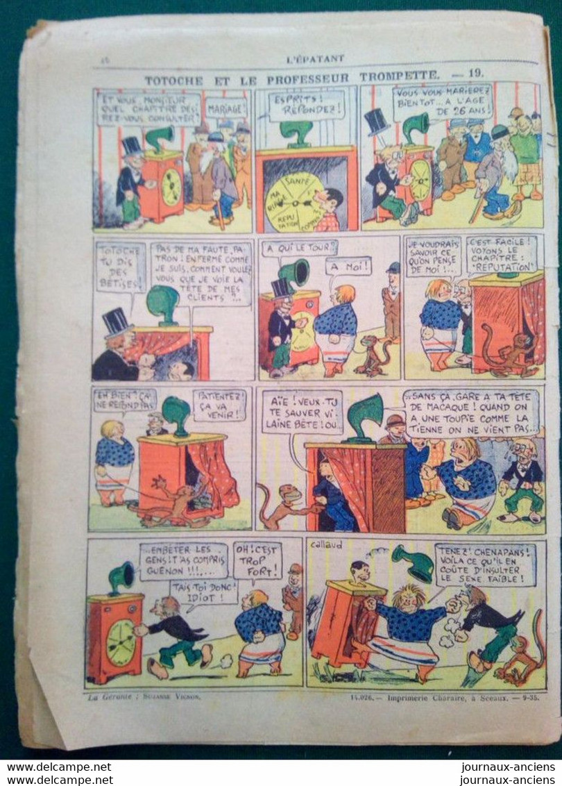 1935 Journal L'ÉPATANT - LES AVENTURES DES PIEDS-NICKELÉS - TOTOCHE ET LE PROFESSEUR TROMPETTE - DEUX CLOCHARDS - Pieds Nickelés, Les