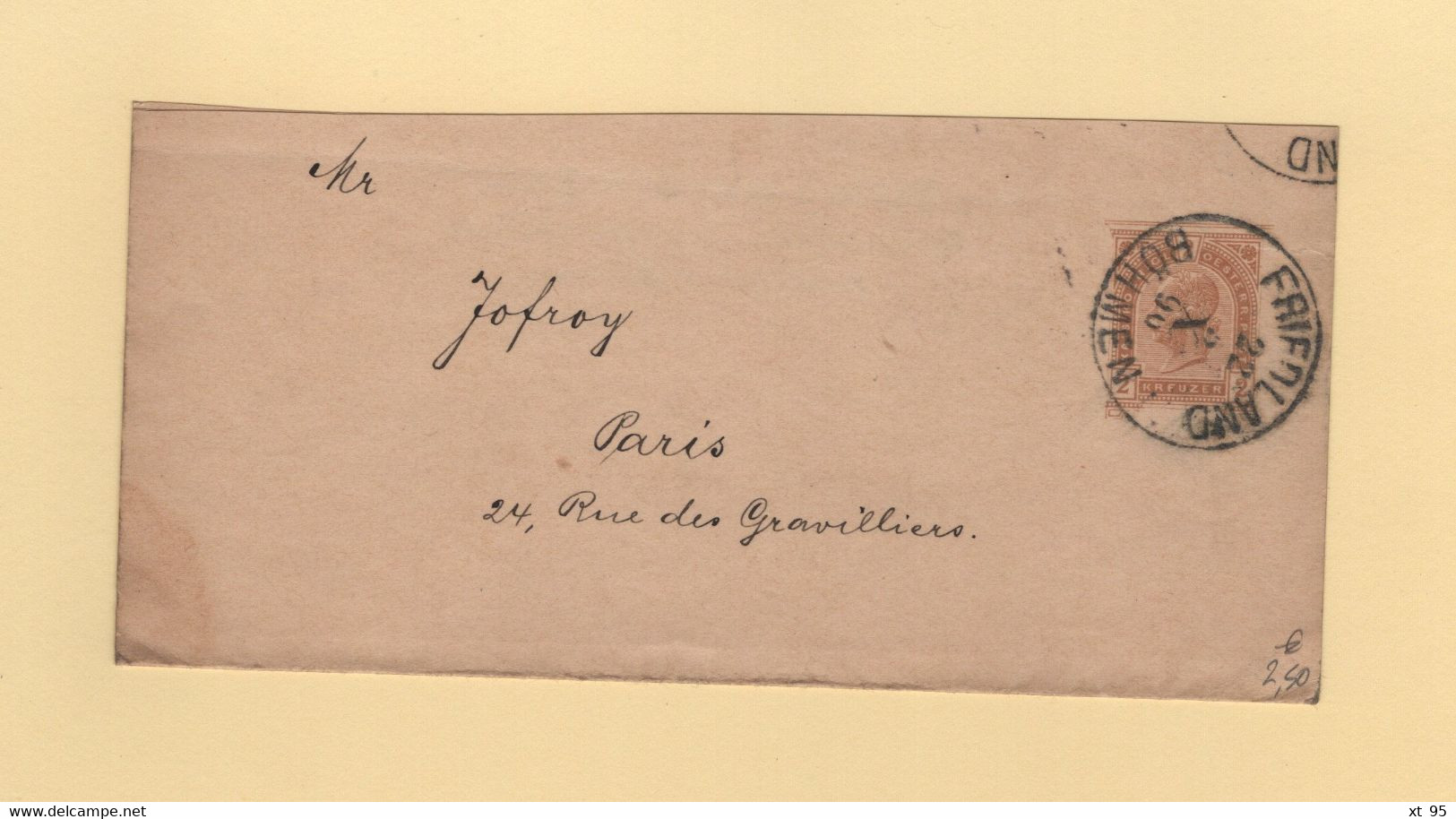 Autriche - Entier Postal - Friedland - 1890 - Destination Paris - Briefe U. Dokumente