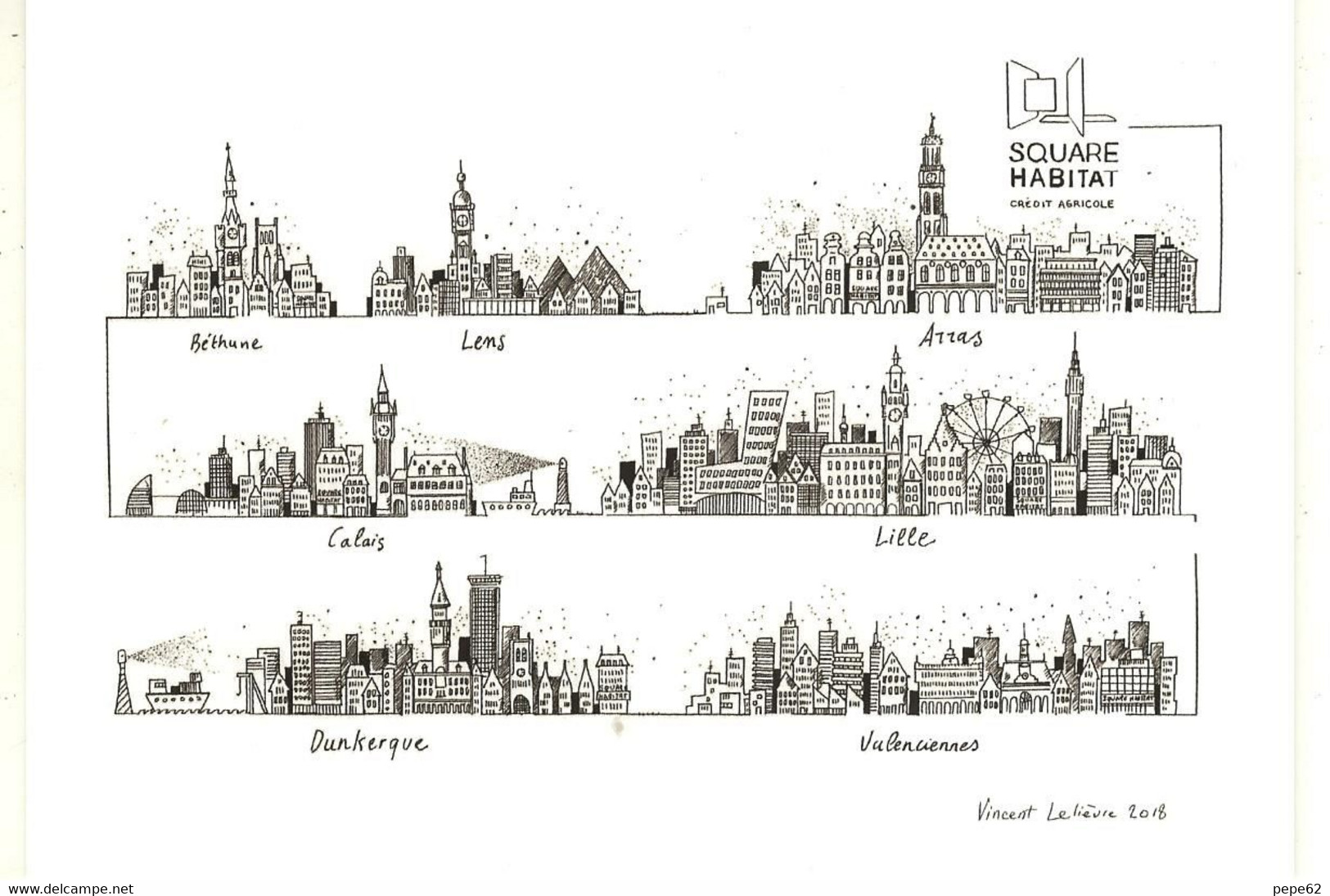 Nord Pas De Calais -carte Pub- Bethune-lens-arras-calais-lille-dunkerque-valnciennes- Cpm Dessin De Vincent Lelievre - Nord-Pas-de-Calais