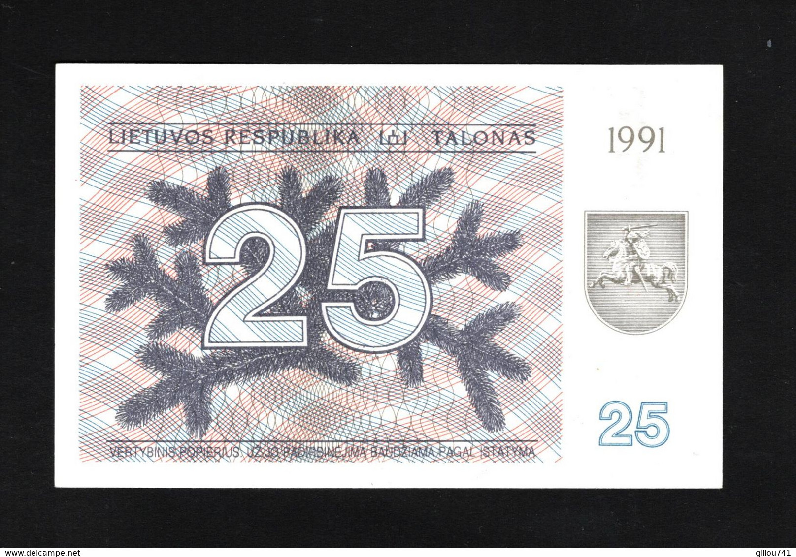 Lithuanie, 25 Talonas, 1991 Talonas System - Lithuania