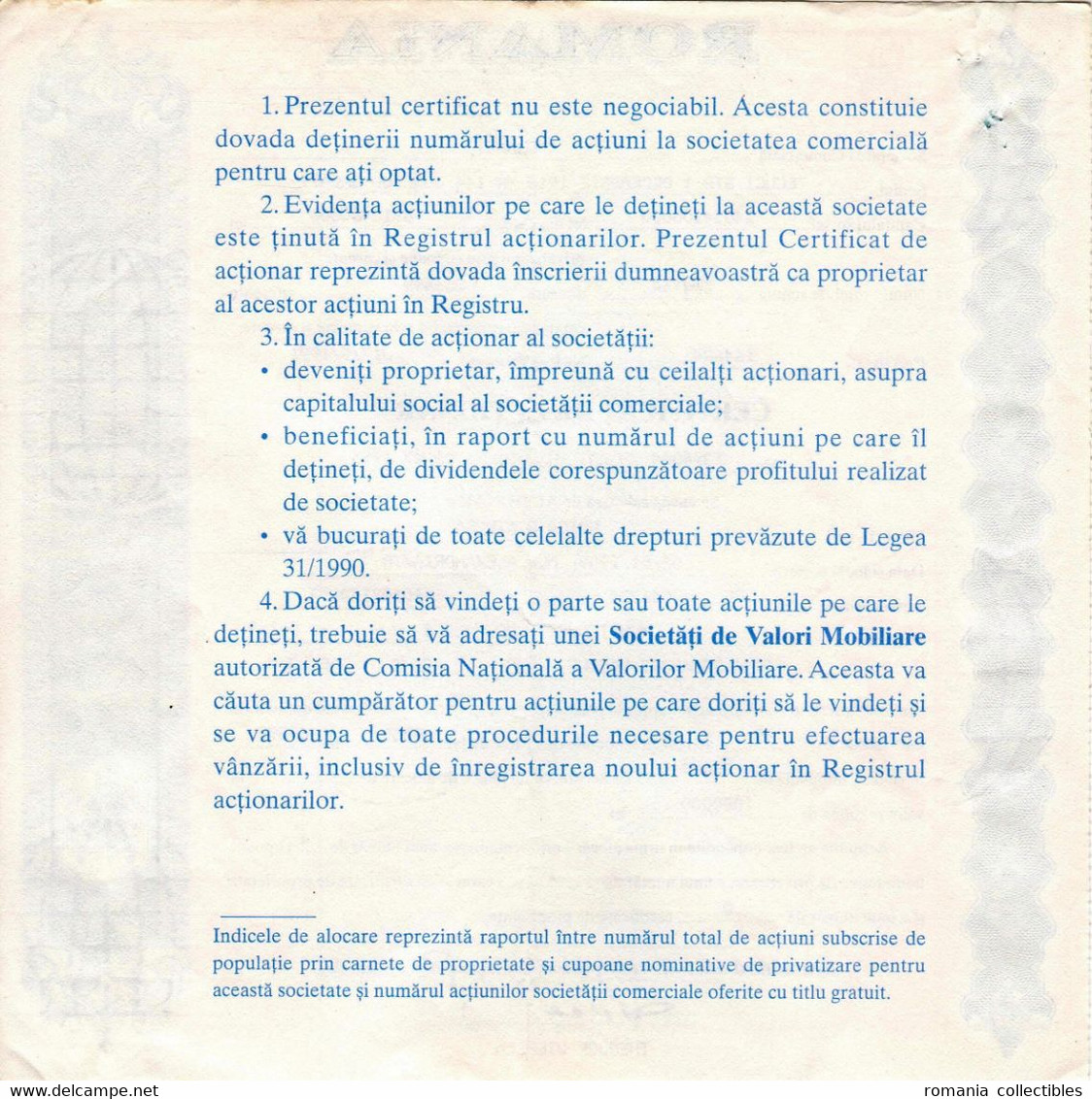 Romania, 1996, "COMMET" Company - Vintage Shareholder Certificate / Bond - A - C