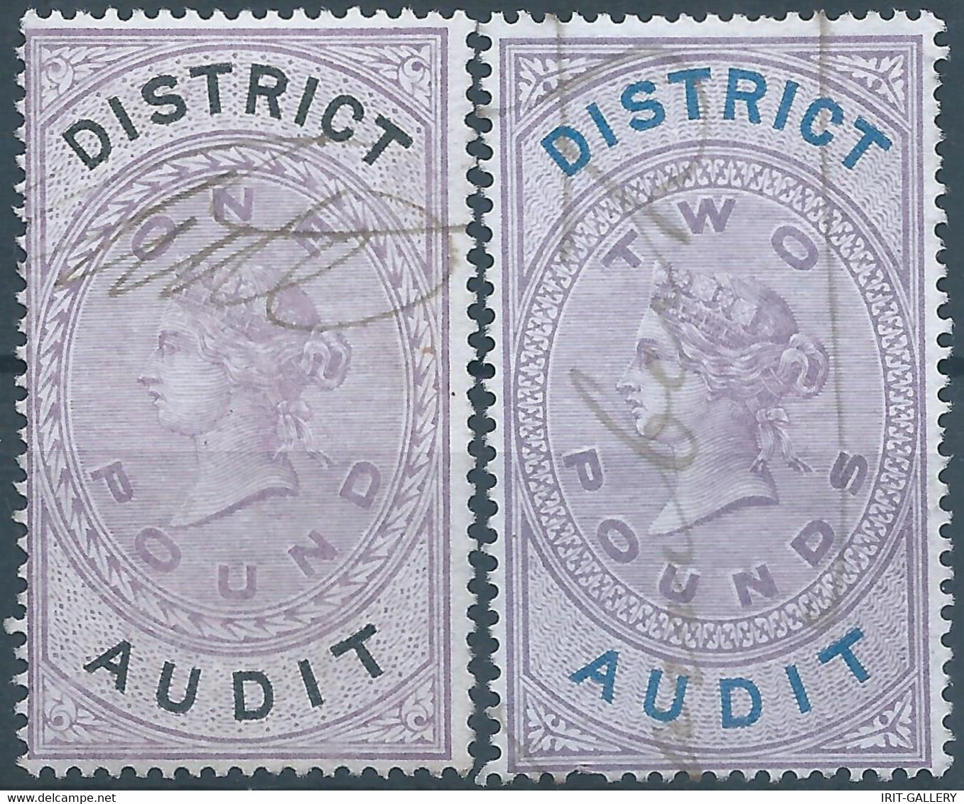 Great Britain-ENGLAND,Queen Victoria,1880-1900 Revenue Stamp Tax Fisca DISTRICT AUDIT,1&2 Pounds,Used - Steuermarken