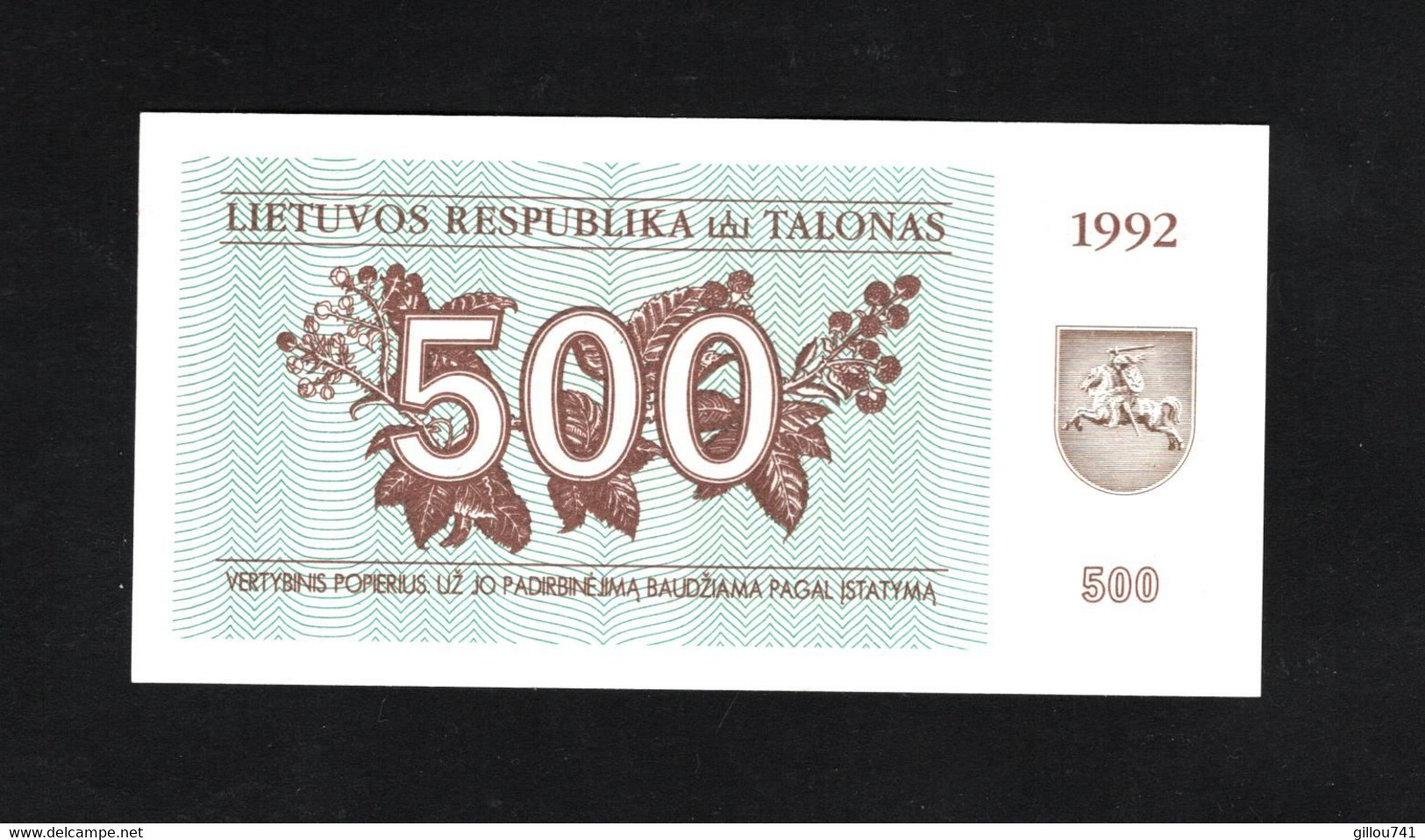 Lithuanie, 500 Talonas, 1992 Issue - Lithuania