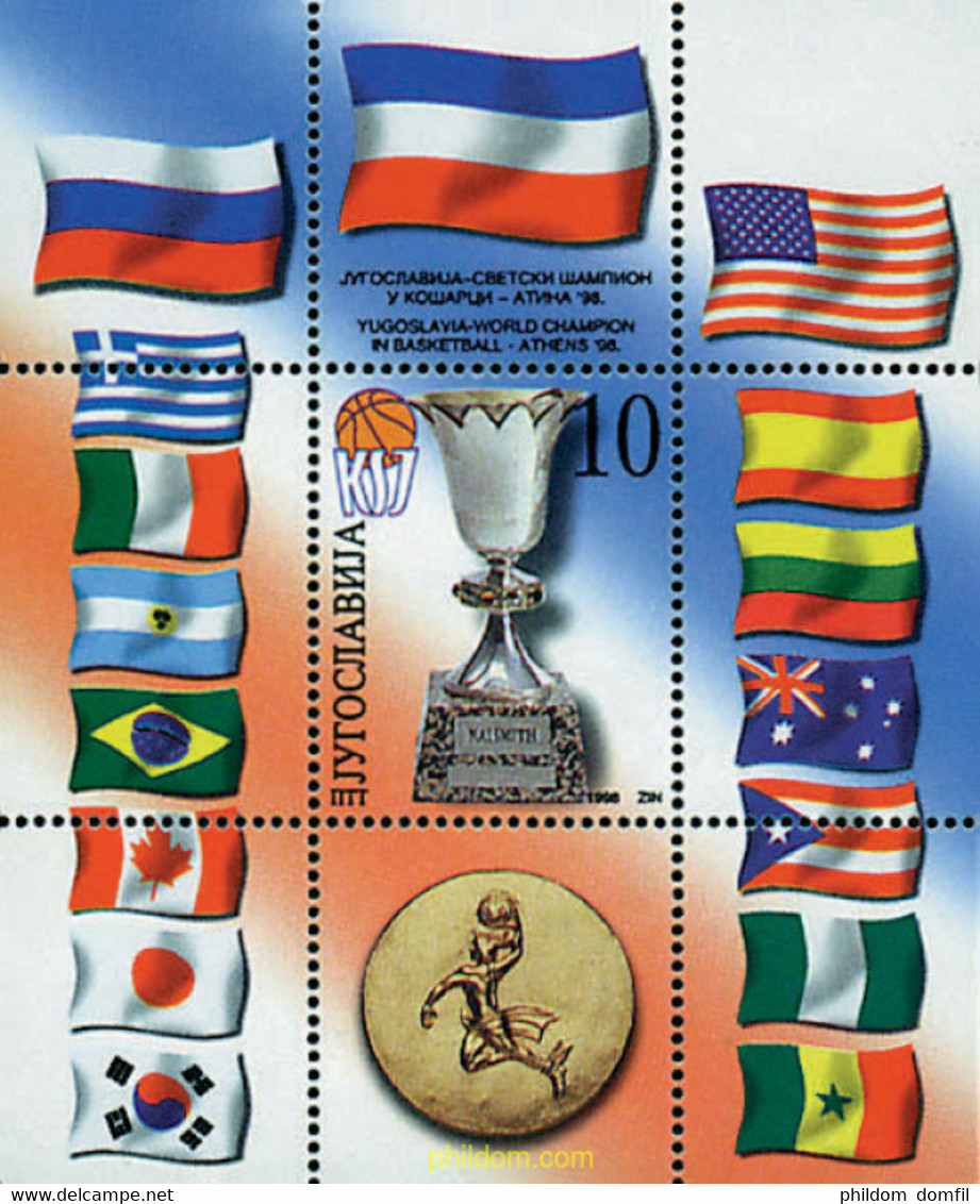 60100 MNH YUGOSLAVIA 1998 YUGOSLAVIA, VENCEDORA DEL CAMPEONATO DEL MUNDO DE BALONCESTO EN ATENAS - Gebraucht