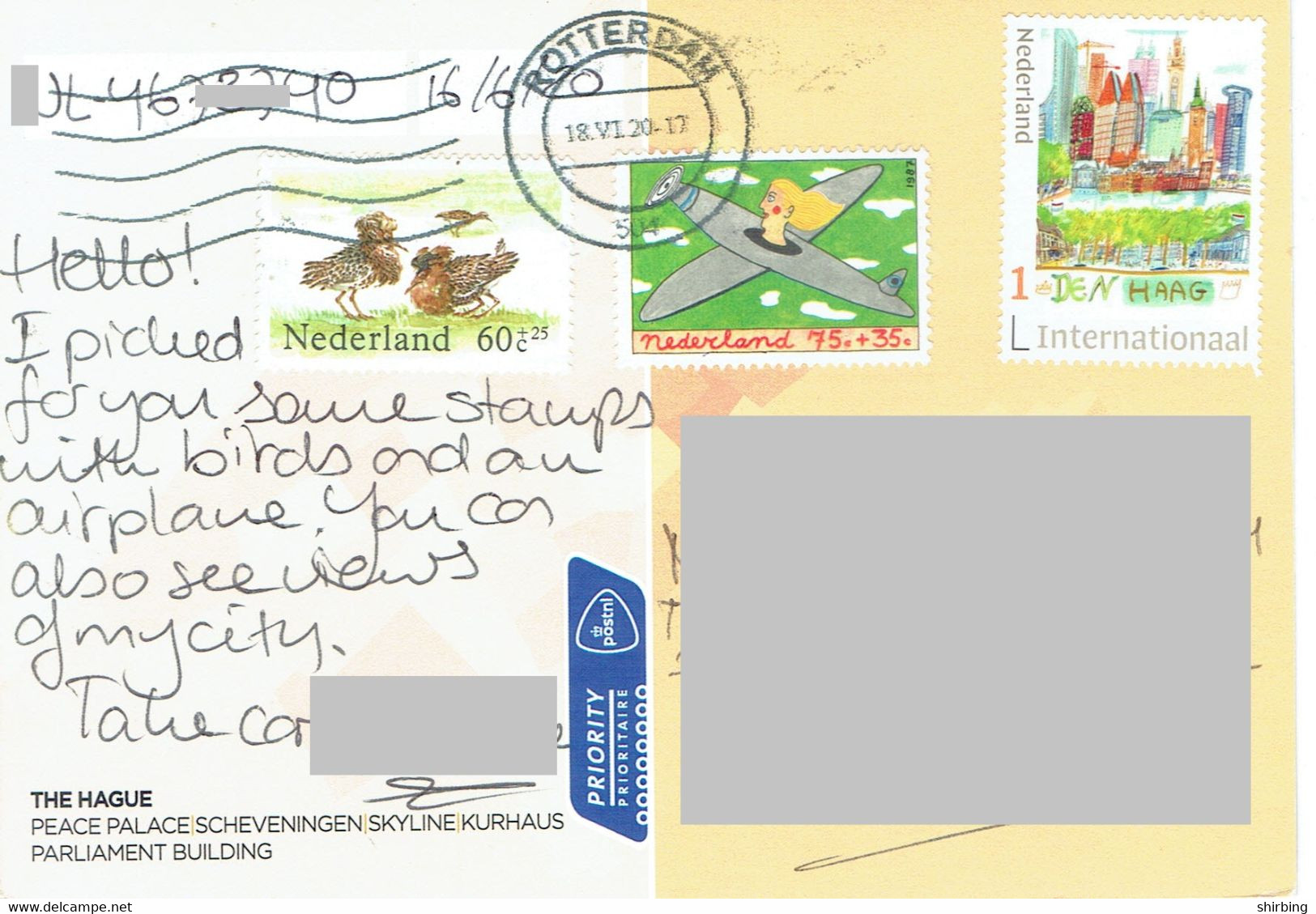 C2 : Netherlands Children Painting Art, Cartoon Airplane, Birds Stamps Used On Postcard - Covers & Documents