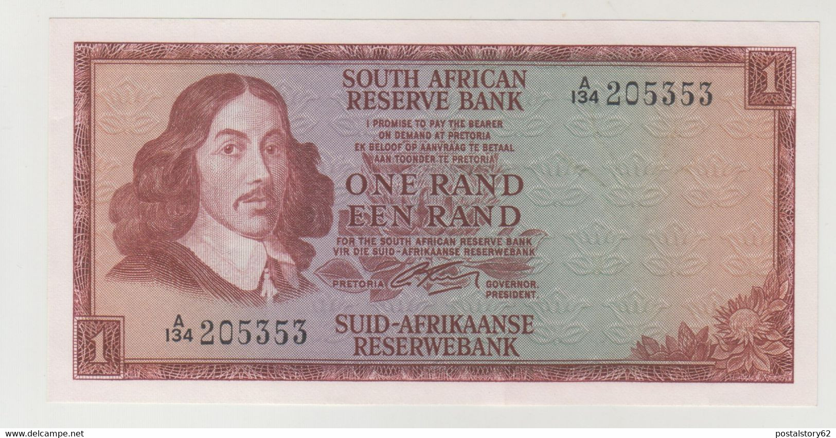 South African Reserve Bank, Banconota Sudafrica 1 Rand  " Jan Van Riebeeck  " P 109a 1966  Piega Al Centro Ma Perfetta - South Africa